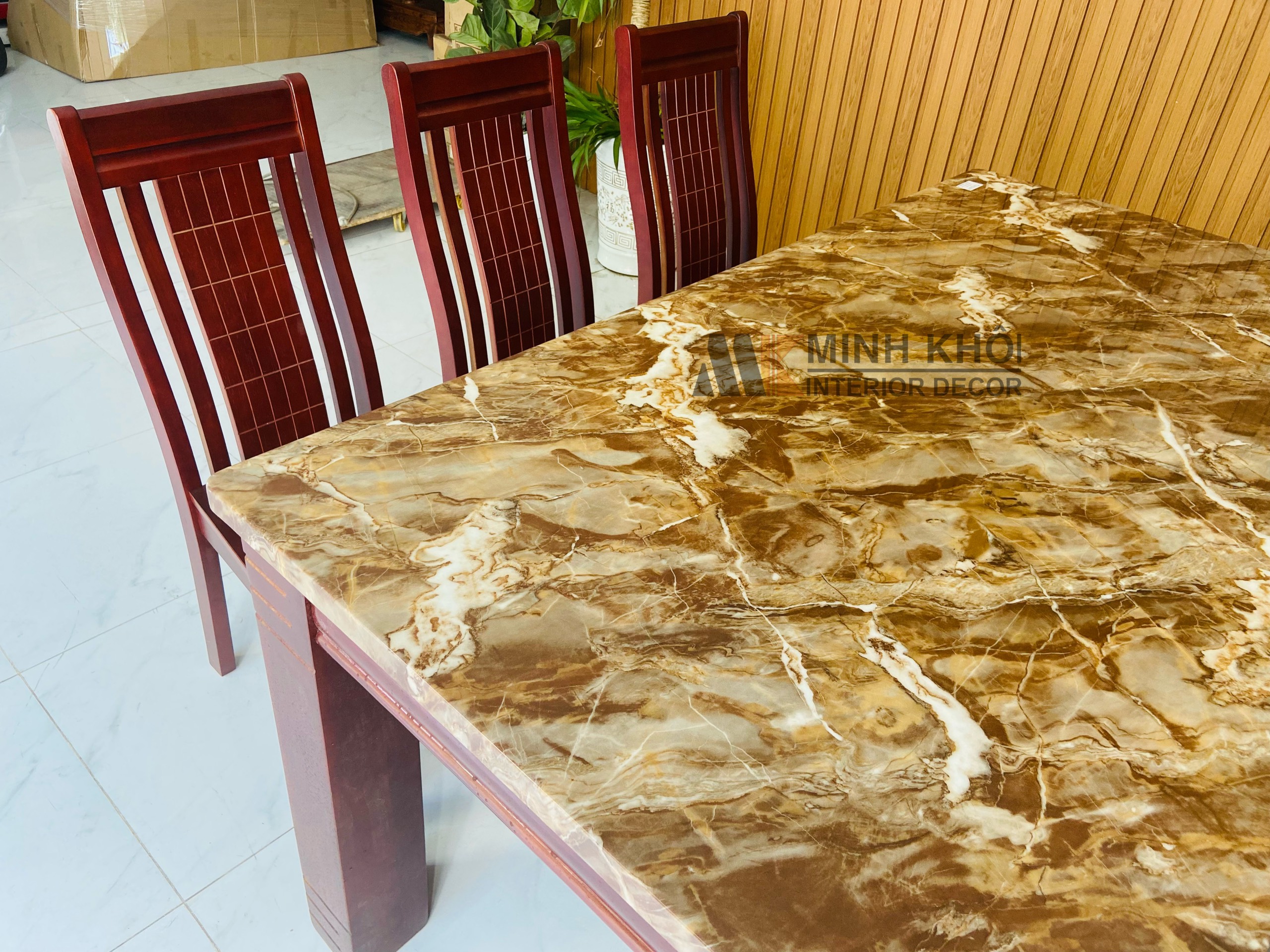 Bàn Ghế Ăn Gỗ Xoan Đào Mặt Đá 6 Ghế - BA1010