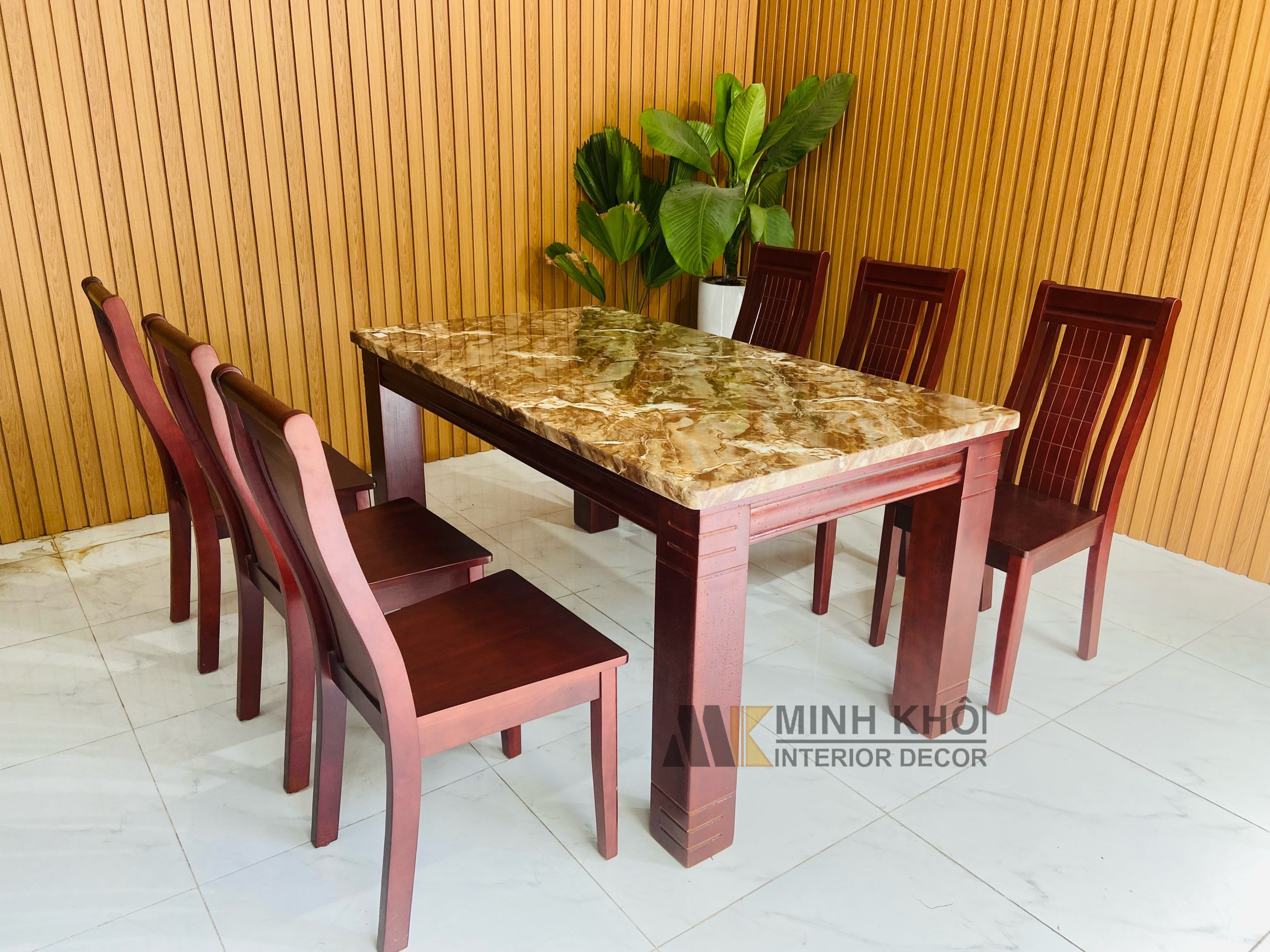 Bàn Ghế Ăn Gỗ Xoan Đào Mặt Đá 6 Ghế - BA1010