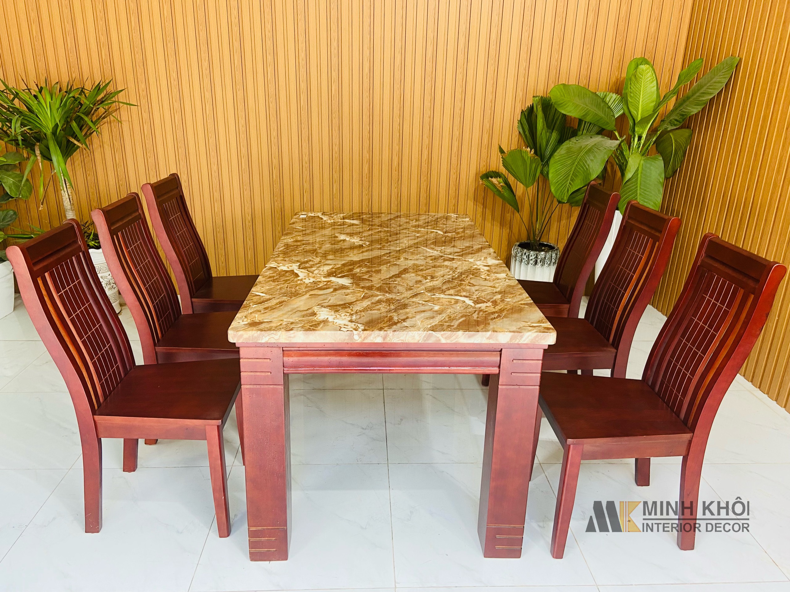 Bàn Ghế Ăn Gỗ Xoan Đào Mặt Đá 6 Ghế - BA1010