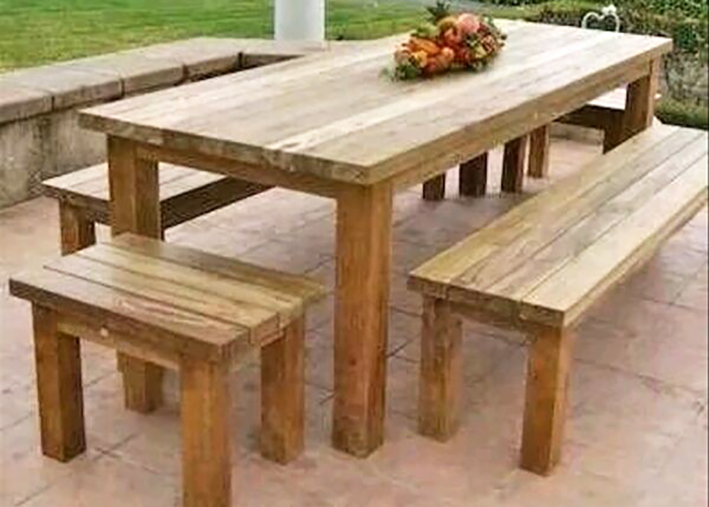 Bàn ghế gỗ hình chữ nhật tự nhiên