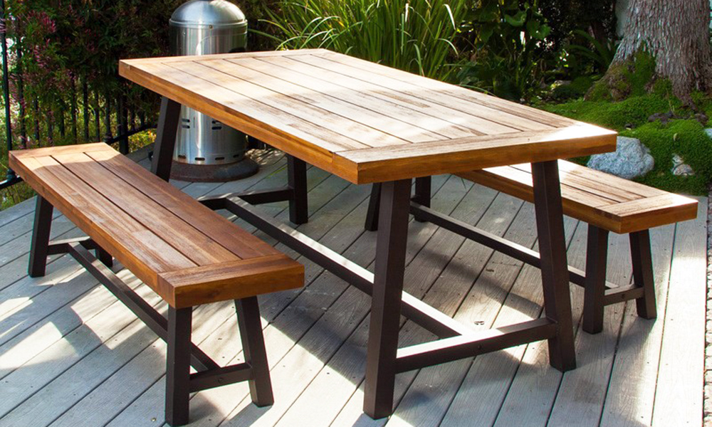 Bàn ghế gỗ ngoài trời kết hợp sắt sơn tĩnh điện