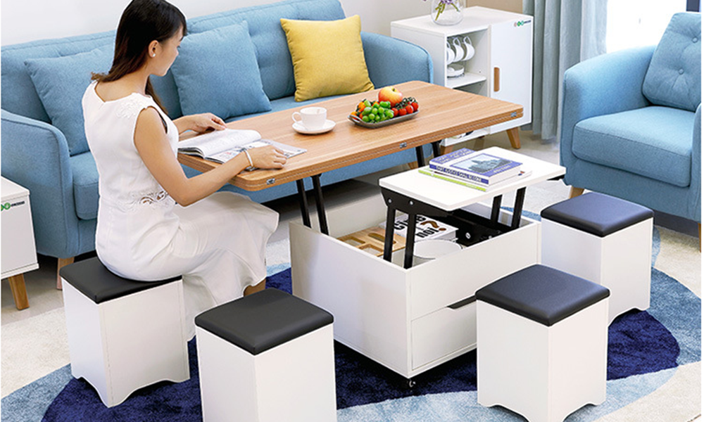 Thiết kế độc đáo và tiện nghi, bộ bàn ghế phòng khách thông minh giúp cho không gian phòng khách của bạn trở nên thông thoáng hơn. Với thiết kế tiết kiệm diện tích, bạn có thể tự do sắp xếp và thưởng thức không gian thoải mái hơn.