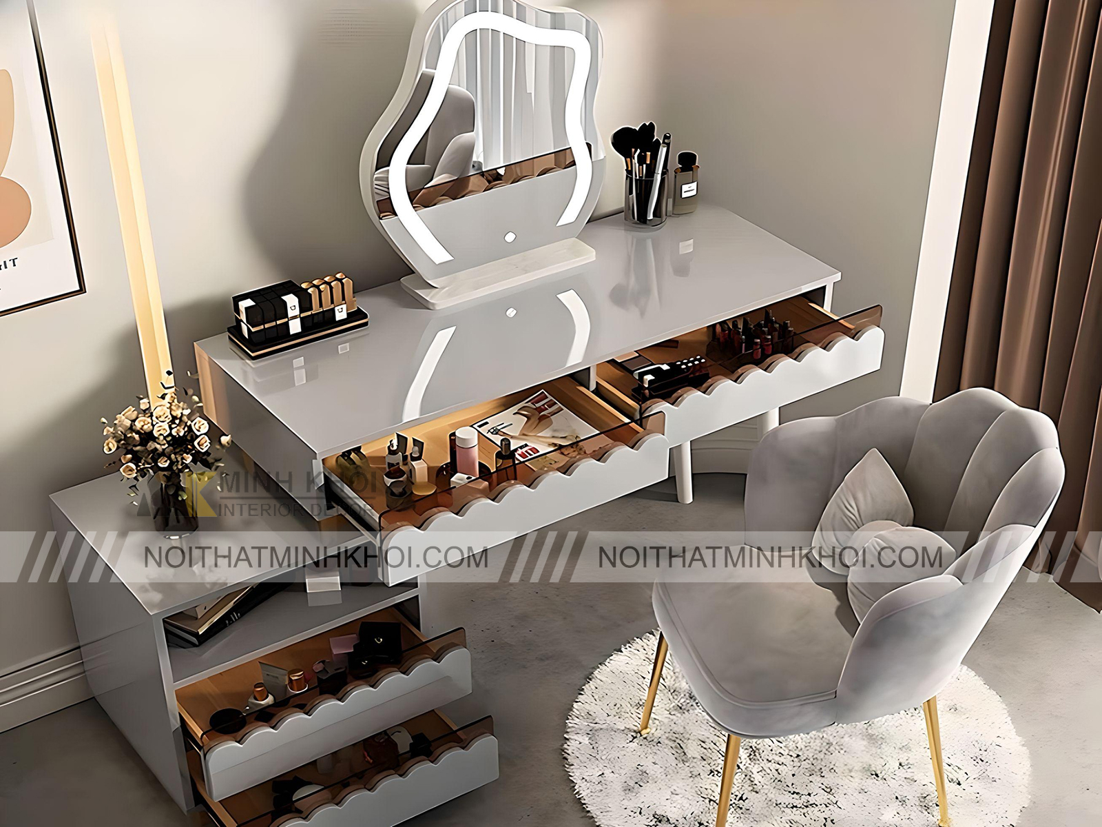 Bàn Phấn MDF Hàn Quốc Màu Trắng Xám - BTD301