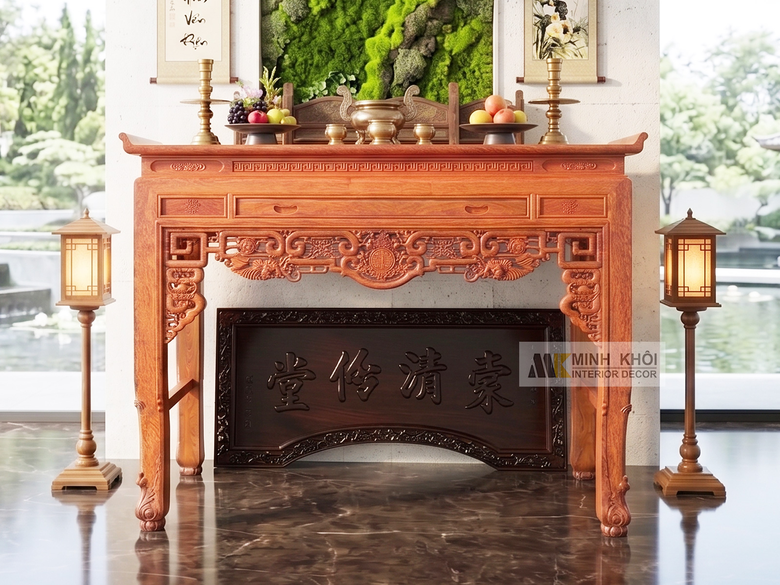 Bàn Thờ Gia Tiên Gỗ Hương Đá Ngũ Phúc - BT913