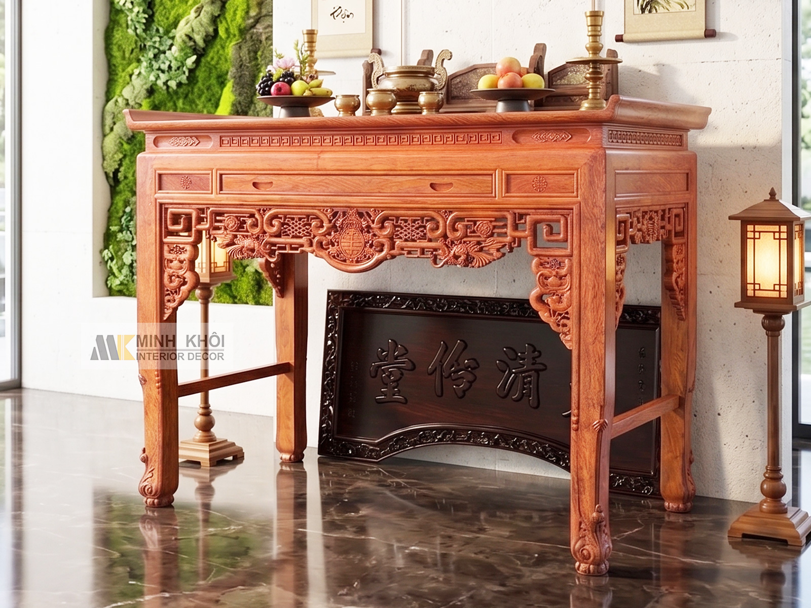 Bàn Thờ Gia Tiên Gỗ Hương Đá Ngũ Phúc - BT913