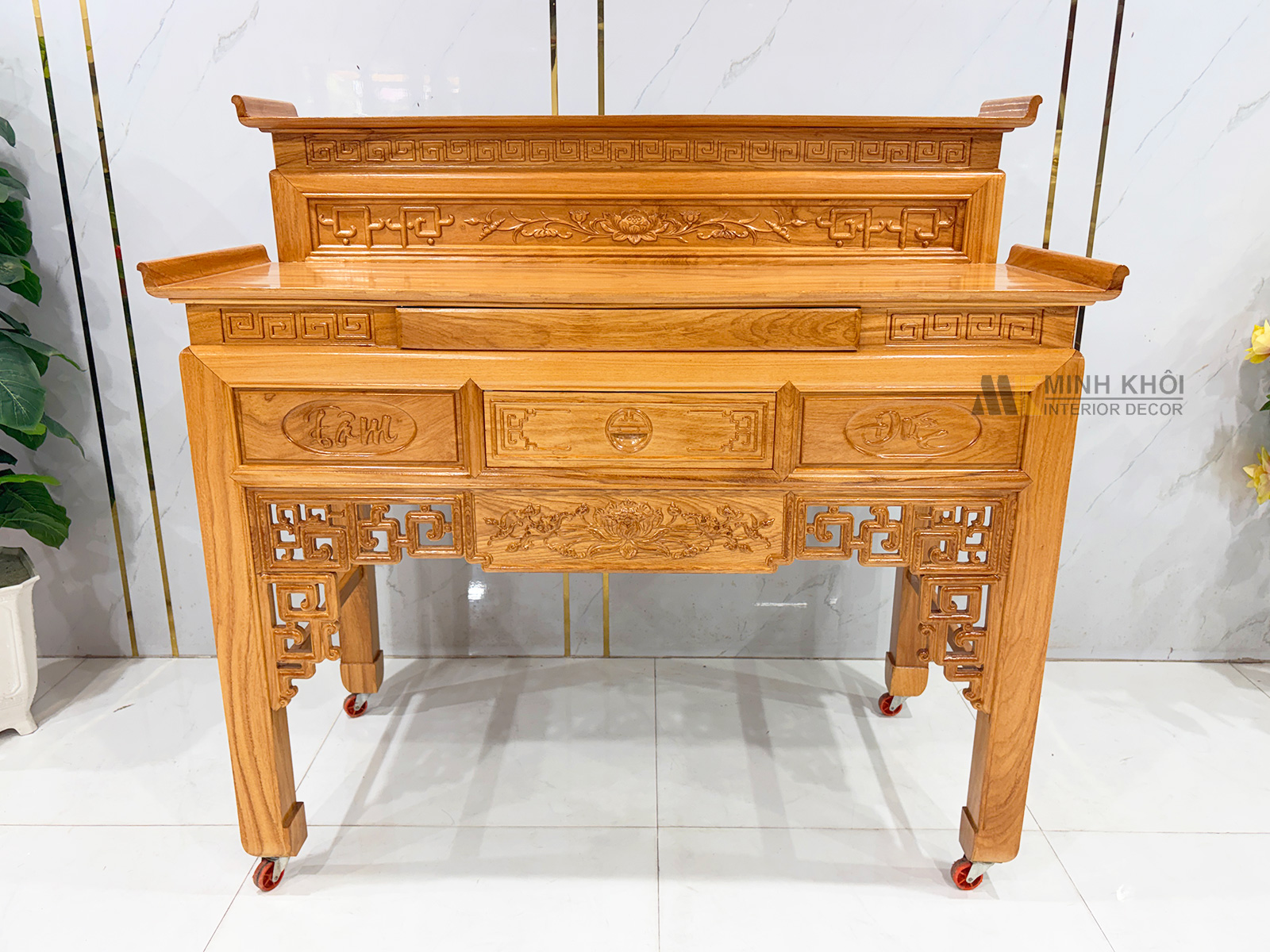 Bàn Thờ Gỗ Gõ Đỏ 2 Tầng Diềm Tâm Đức - BT914