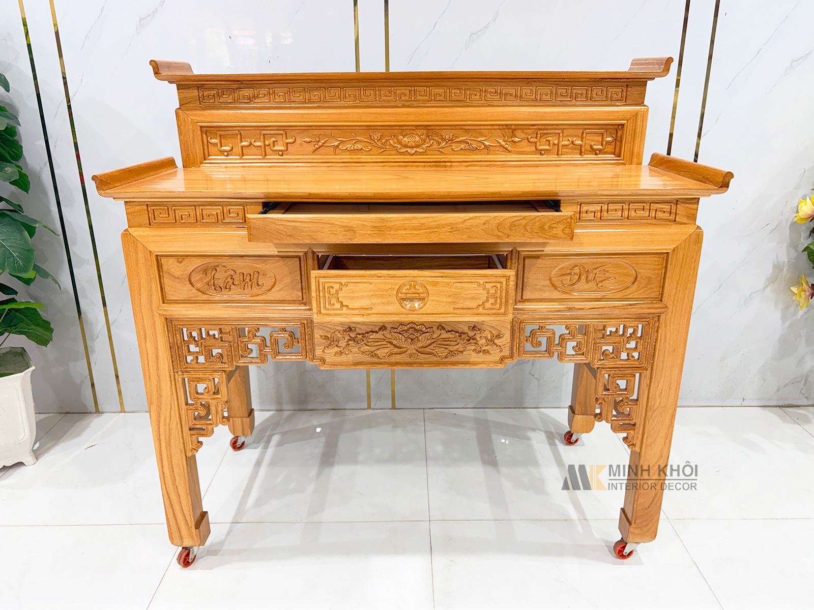 Bàn Thờ Gỗ Gõ Đỏ 2 Tầng Diềm Tâm Đức - BT914