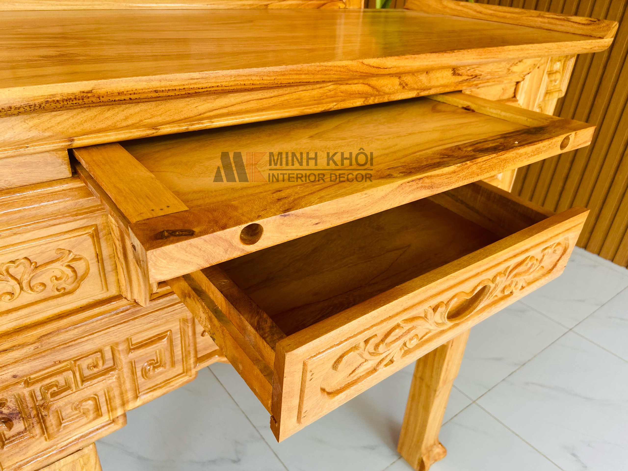 Bàn Thờ Gỗ Gõ Đỏ 2 Tầng Diềm - BT906