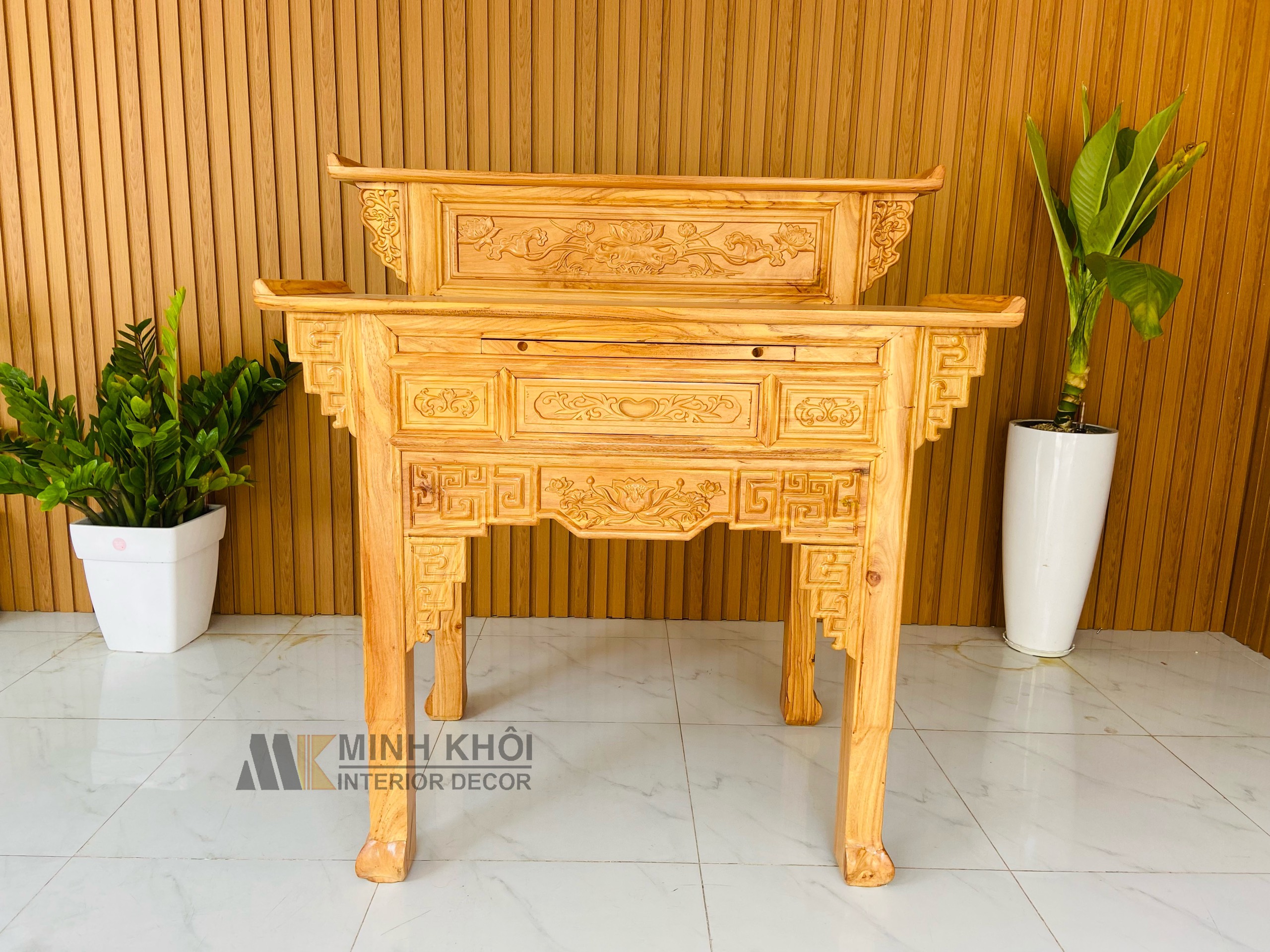 Bàn Thờ Gỗ Gõ Đỏ 2 Tầng Diềm - BT906