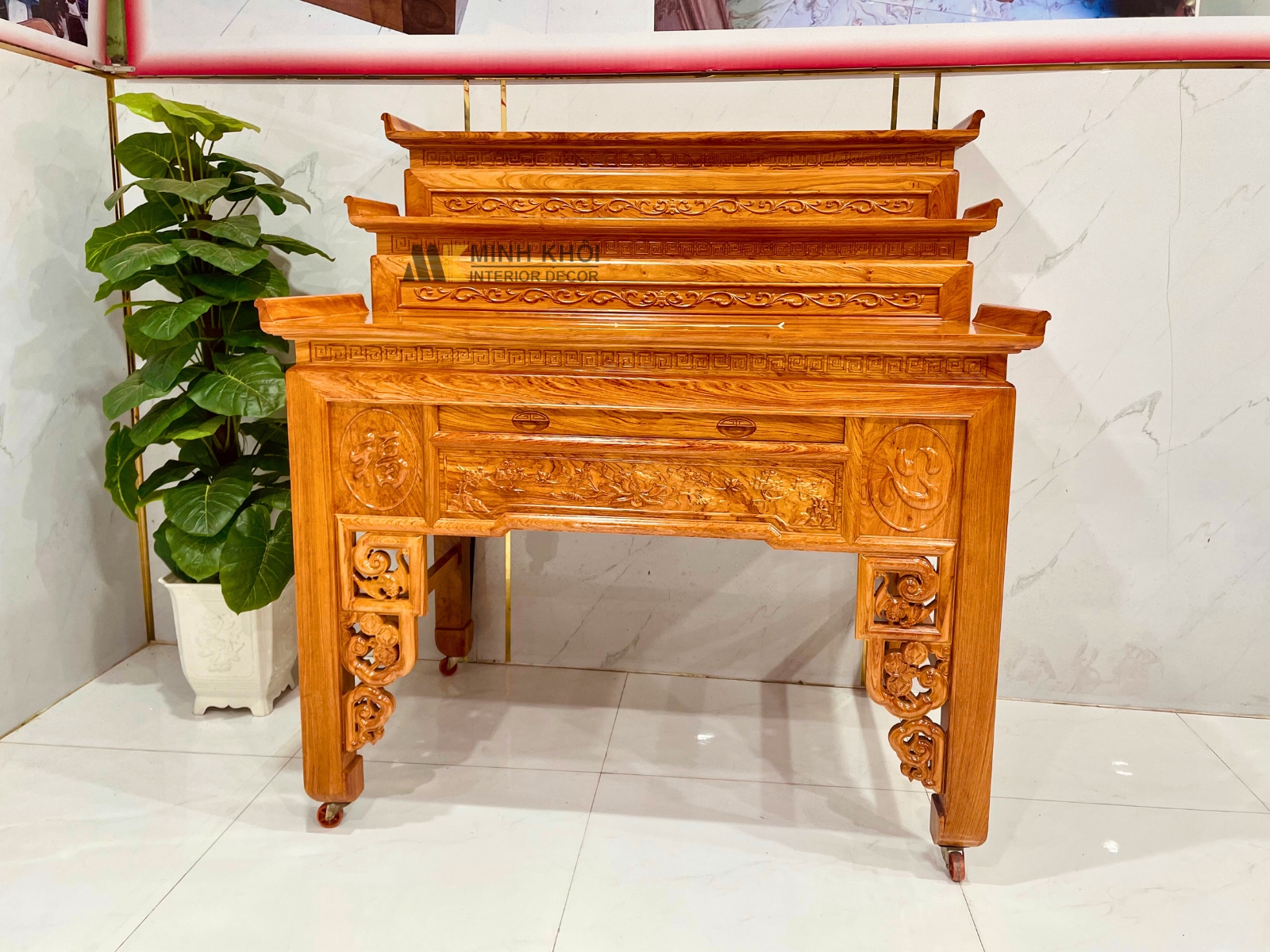 Bàn Thờ Gỗ Hương Đá 3 Tầng Chuẩn Phong Thủy - BT909
