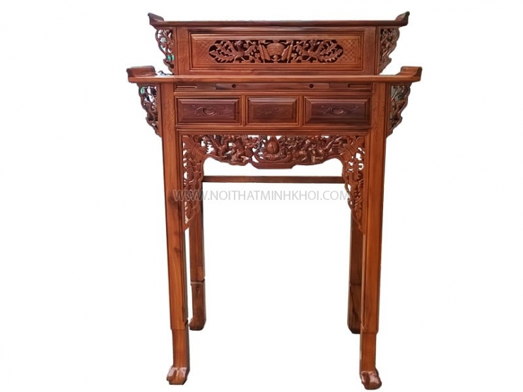 Bàn Thờ Gia Tiên Chạm Gỗ Cẩm Thị 2 tầng 1m27 - BT215