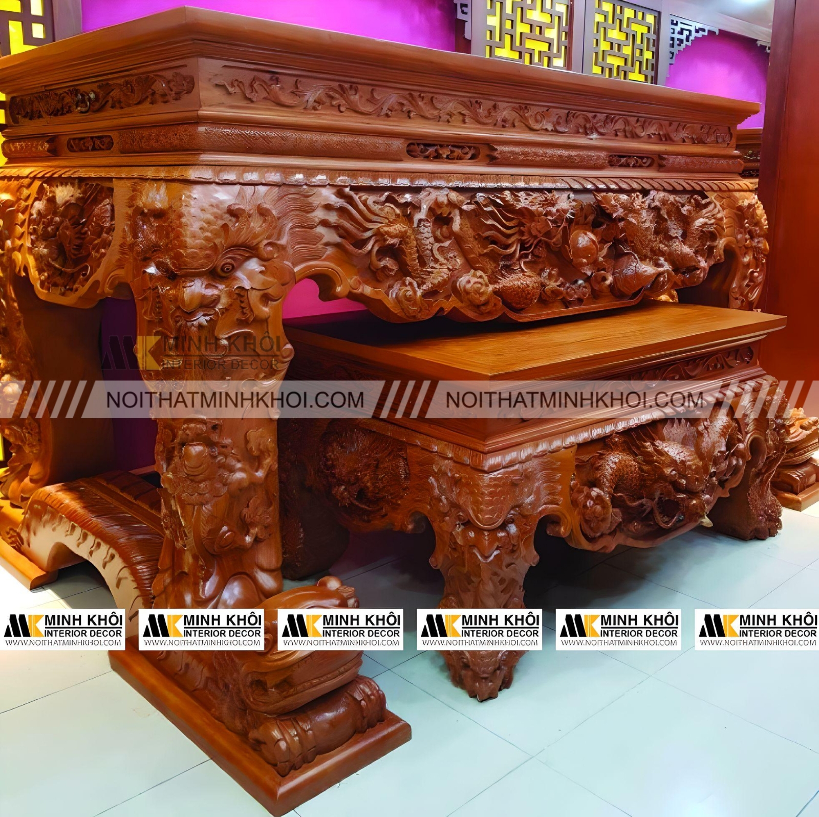 Sập thờ trạm rồng gõ đỏ đẳng cấp - ST1992