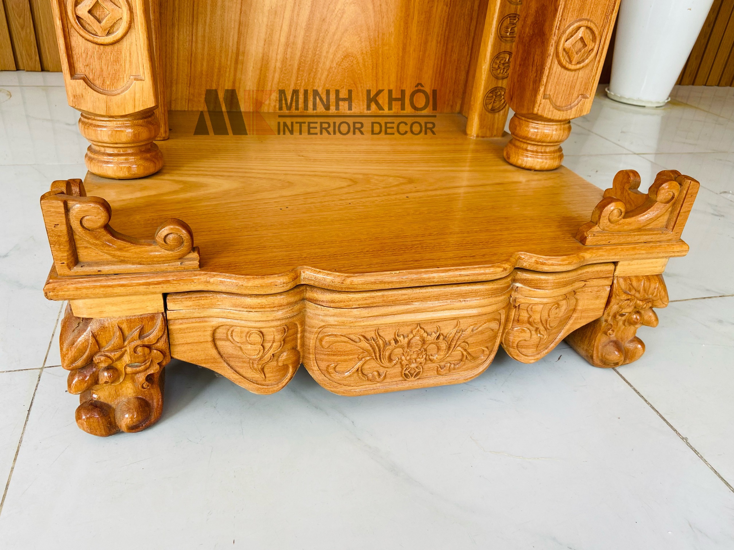 Bàn thờ Ông Địa Gõ Đỏ 60*87 Hộp Đèn - BTTT508