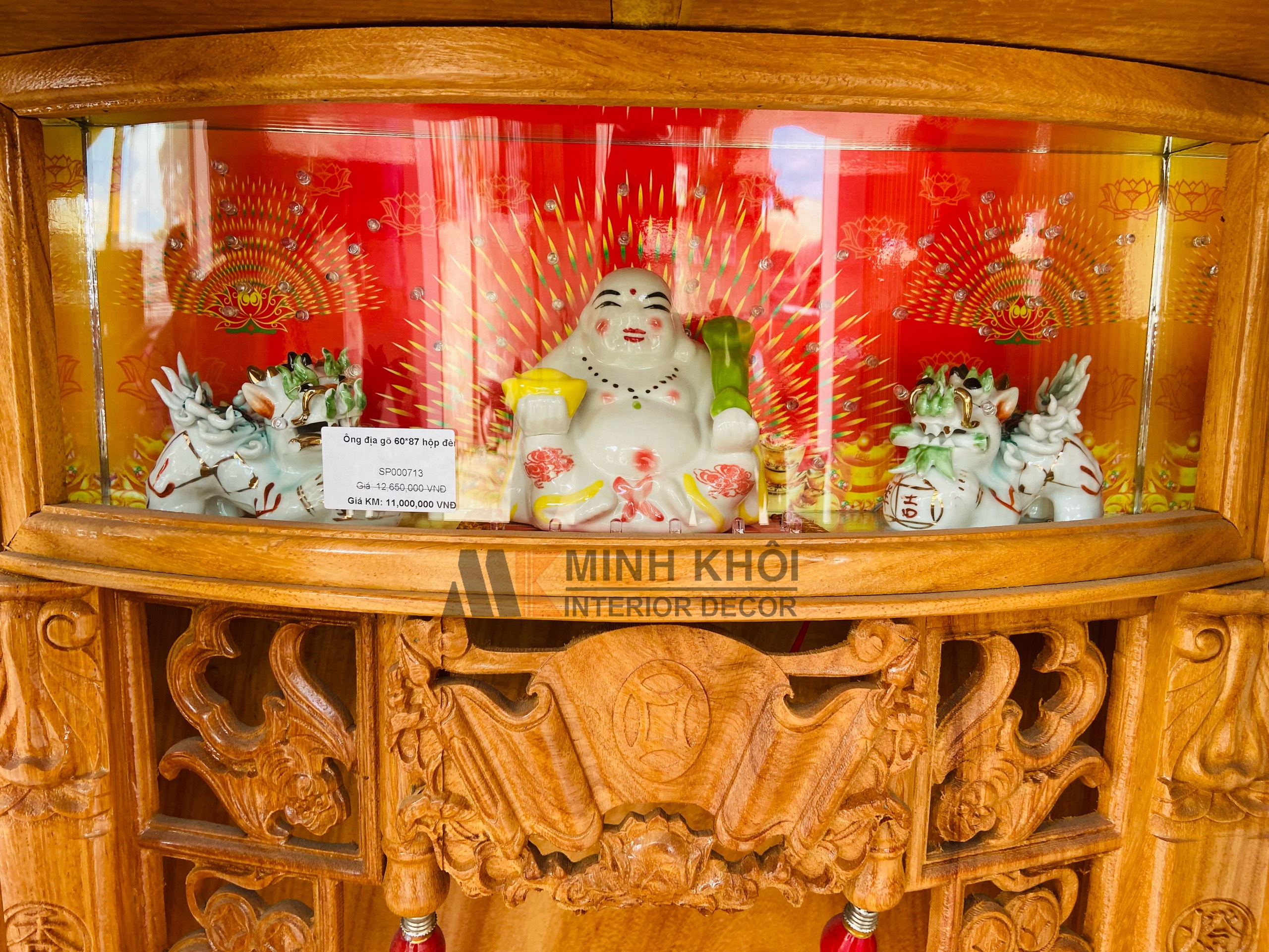 Bàn thờ Ông Địa Gõ Đỏ 60*87 Hộp Đèn - BTTT508