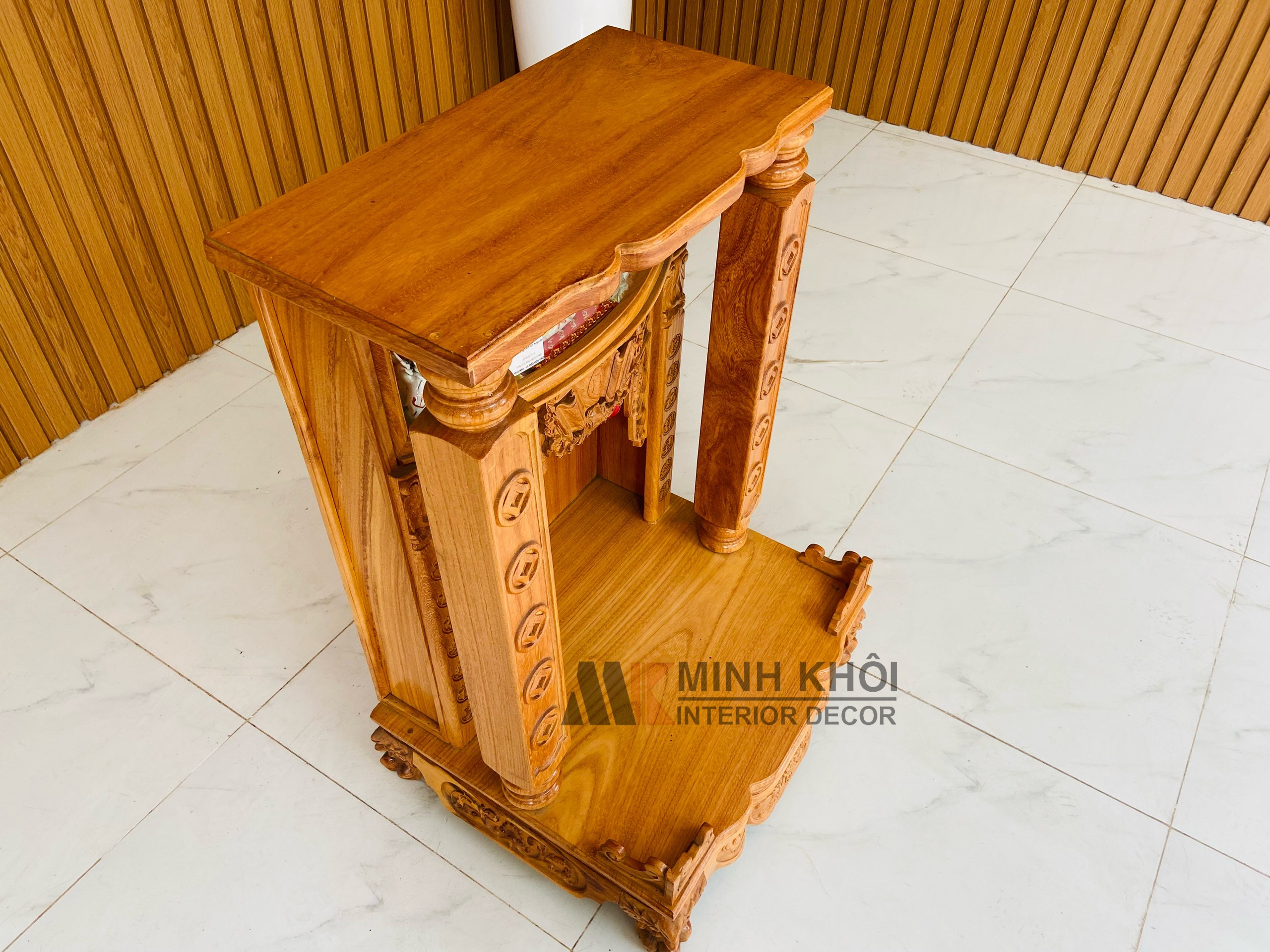 Bàn thờ Ông Địa Gõ Đỏ 60*87 Hộp Đèn - BTTT508