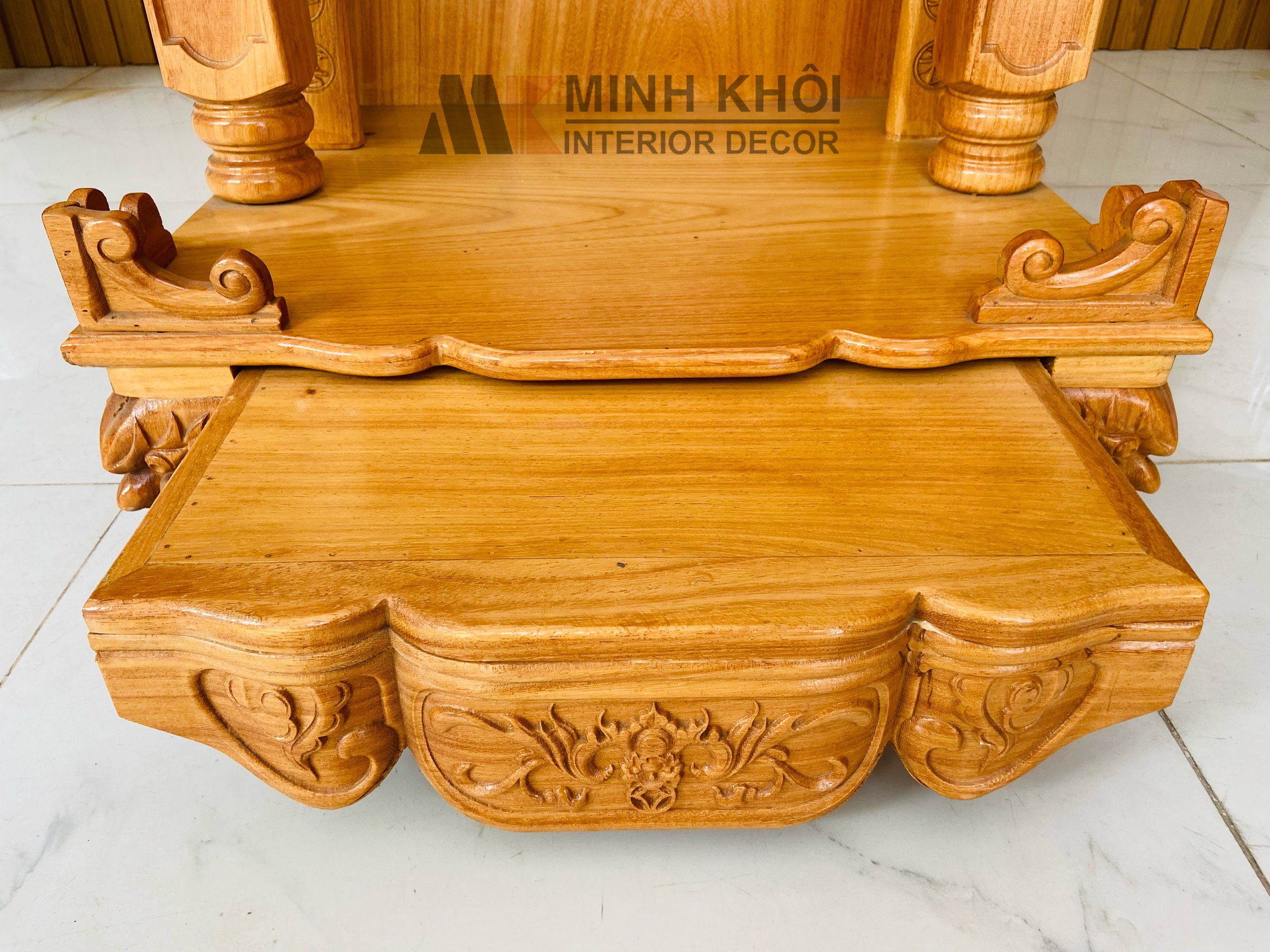 Bàn thờ Ông Địa Gõ Đỏ 60*87 Hộp Đèn - BTTT508