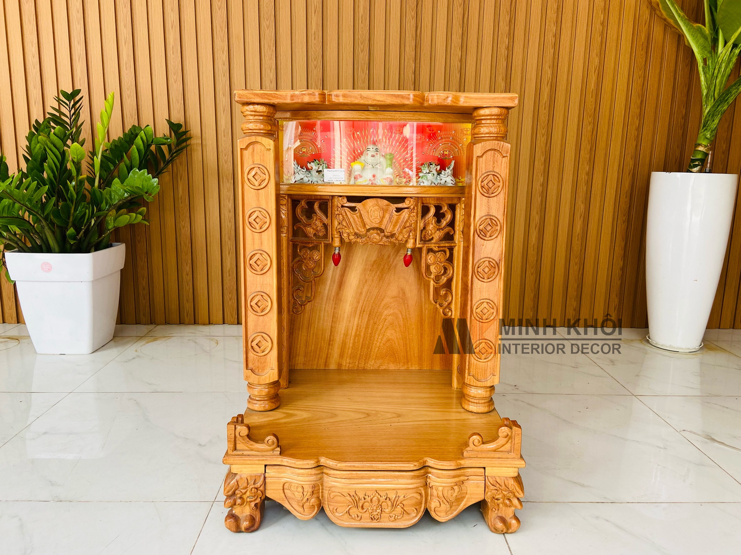 Bàn thờ Ông Địa Gõ Đỏ 60*87 Hộp Đèn - BTTT508