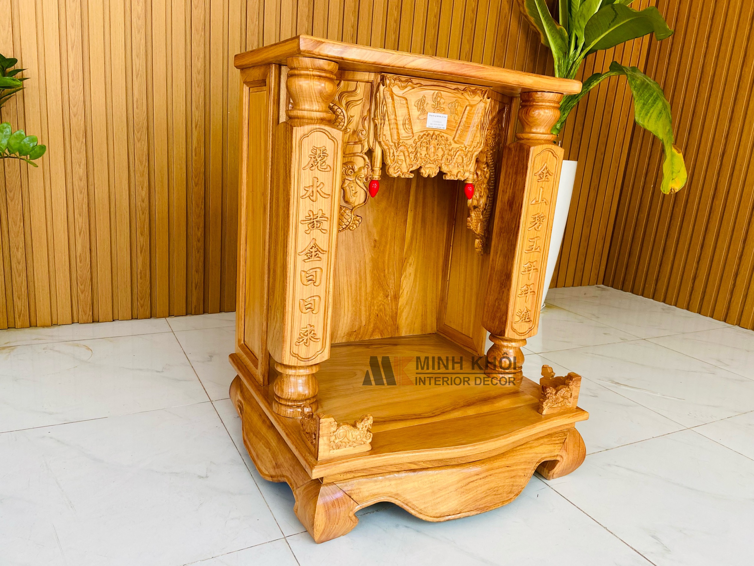 Bàn thờ Ông Địa gõ đỏ cột chữ 60*80 - BTTT509