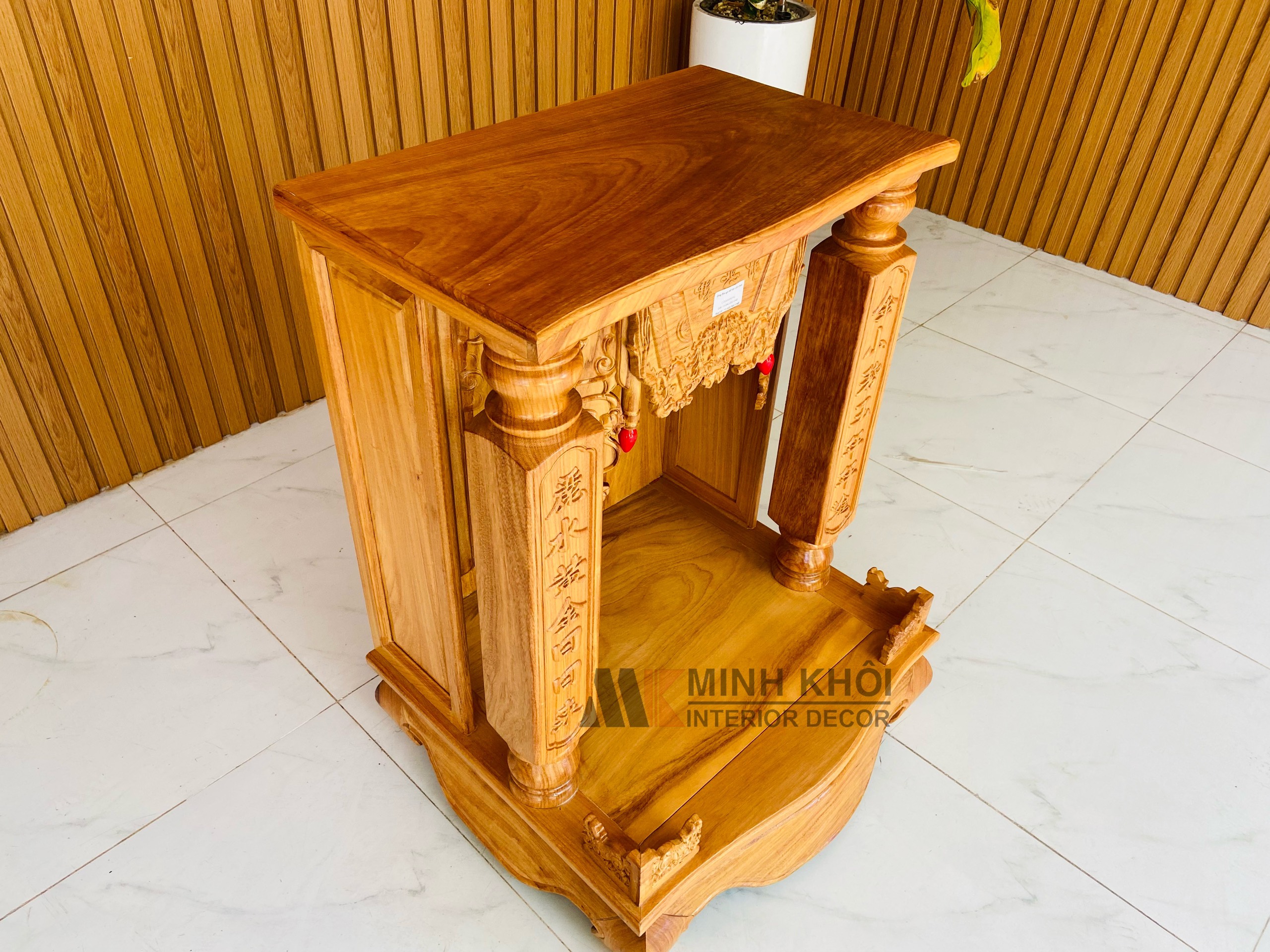 Bàn thờ Ông Địa gõ đỏ cột chữ 60*80 - BTTT509