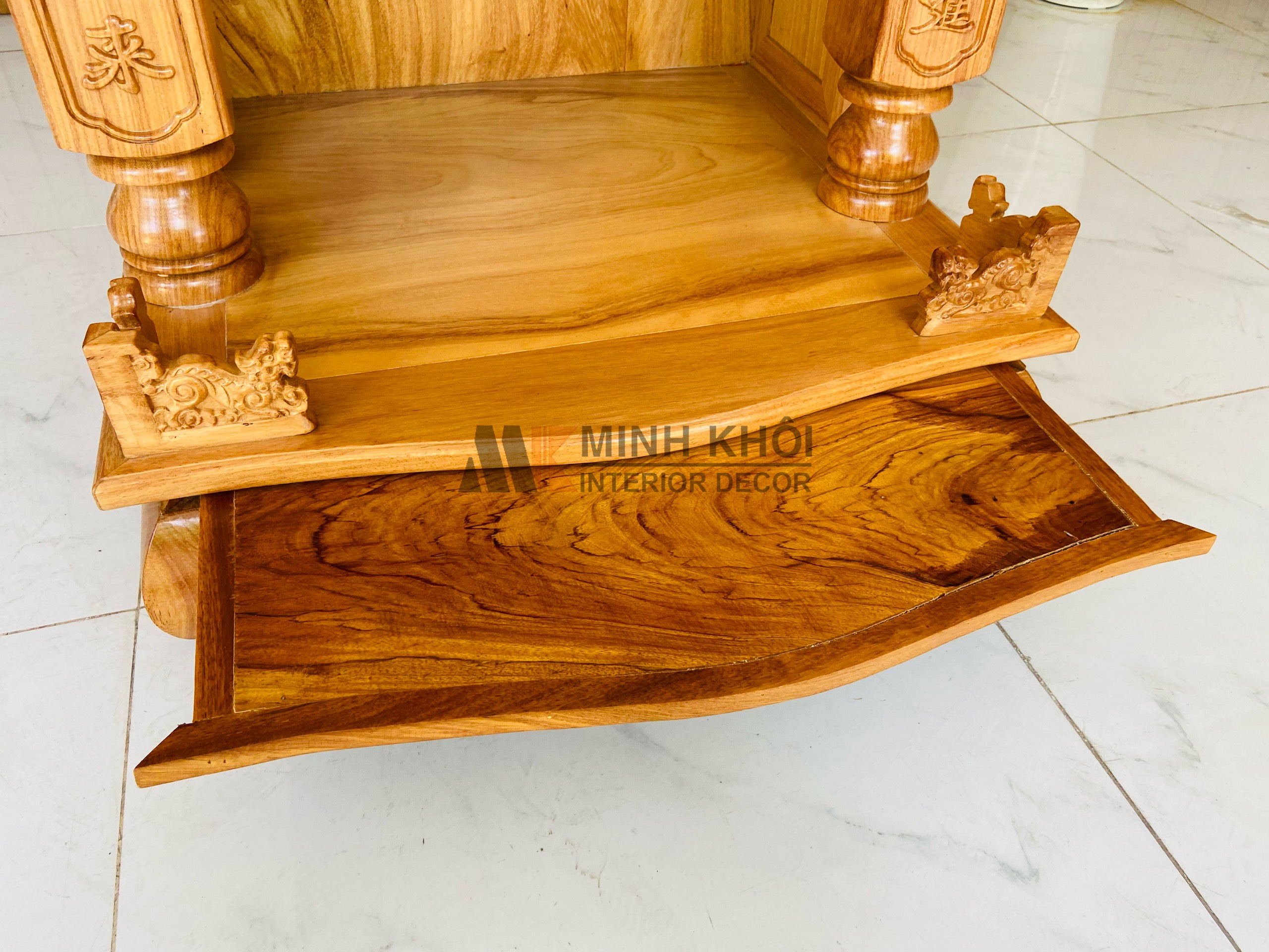 Bàn thờ Ông Địa gõ đỏ cột chữ 60*80 - BTTT509