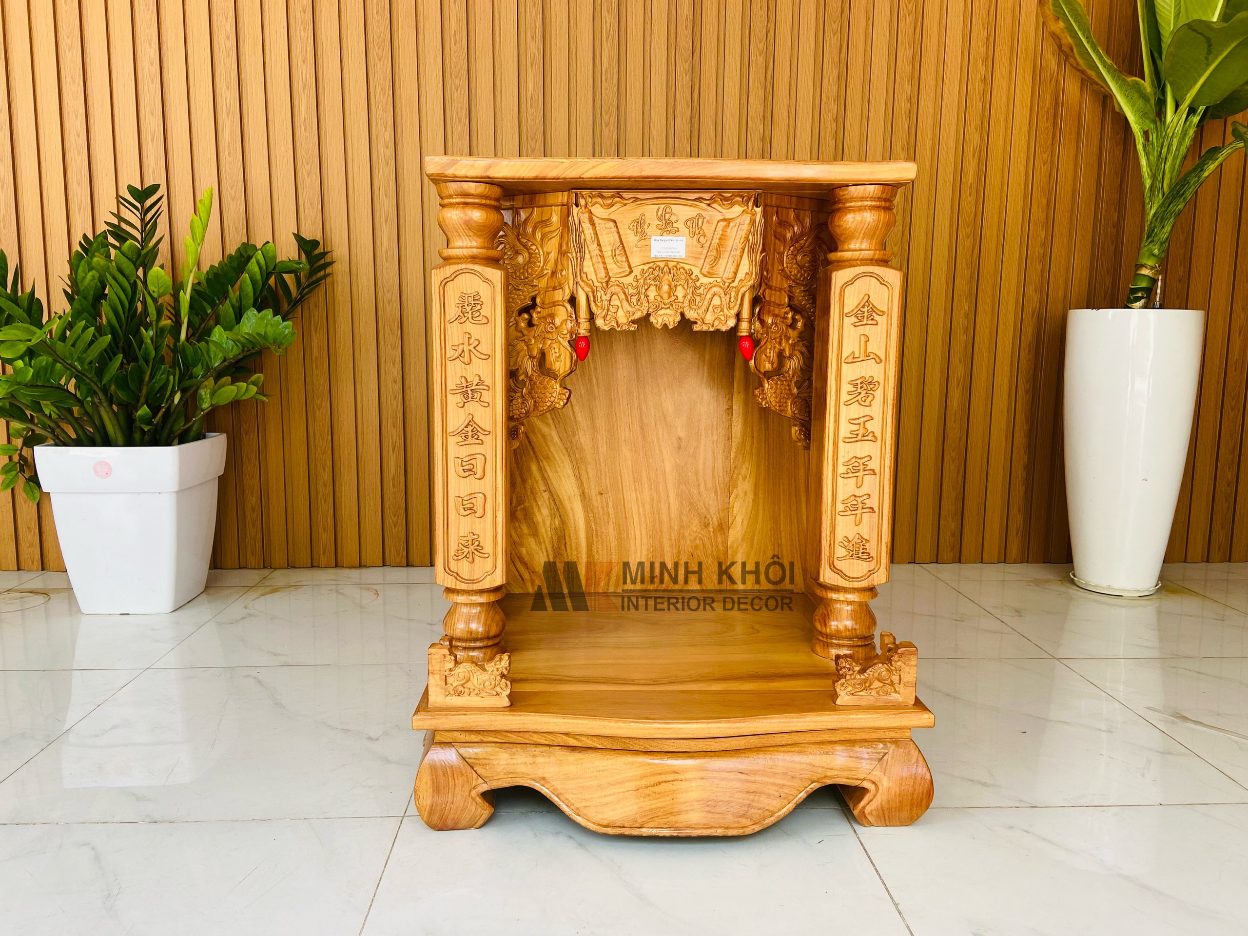 Bàn thờ Ông Địa gõ đỏ cột chữ 60*80 - BTTT509