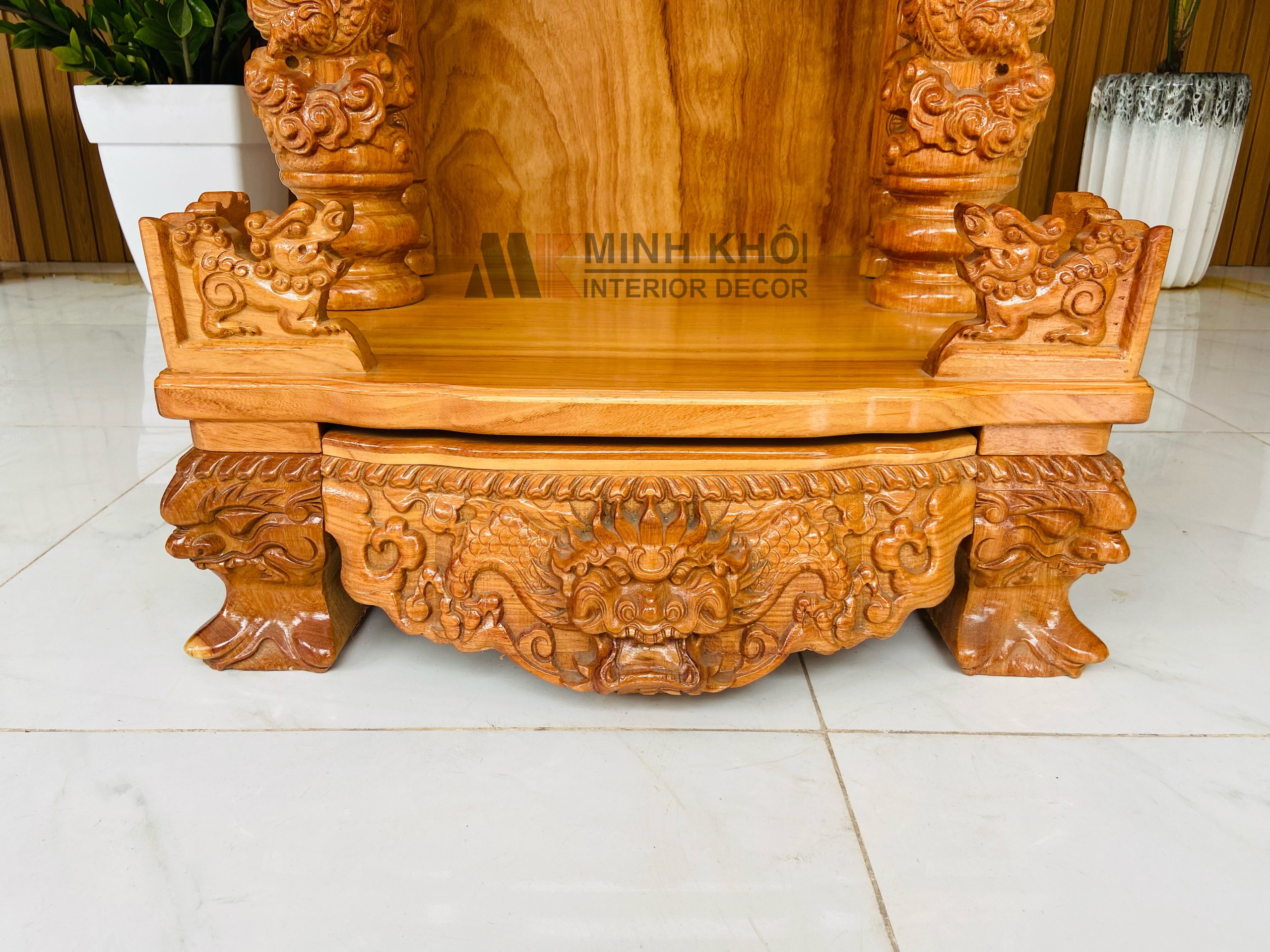 Bàn Thờ Ông Địa Gỗ gõ đỏ cột rồng -  BTTT910