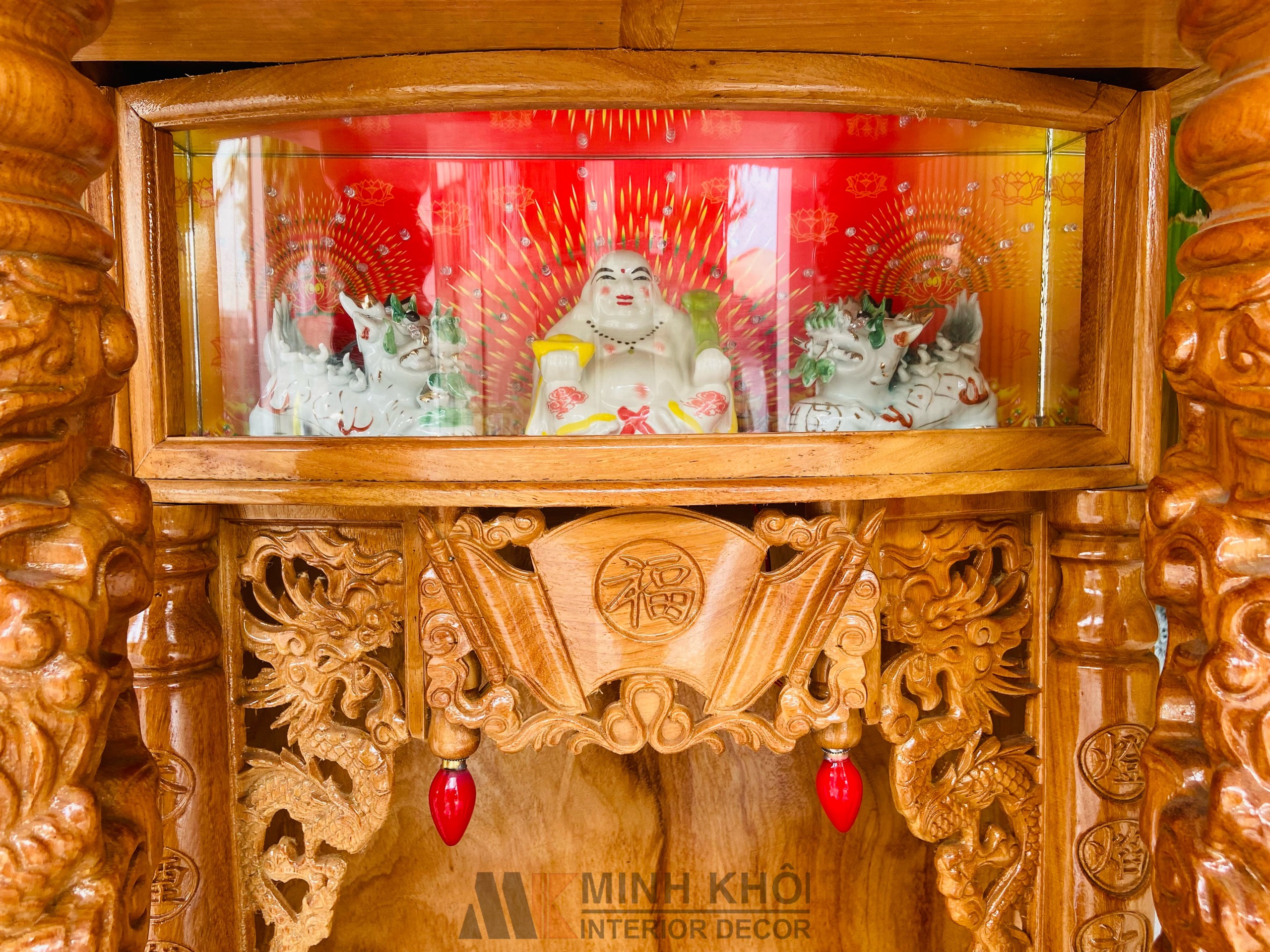 Bàn Thờ Ông Địa Gỗ gõ đỏ cột rồng -  BTTT910