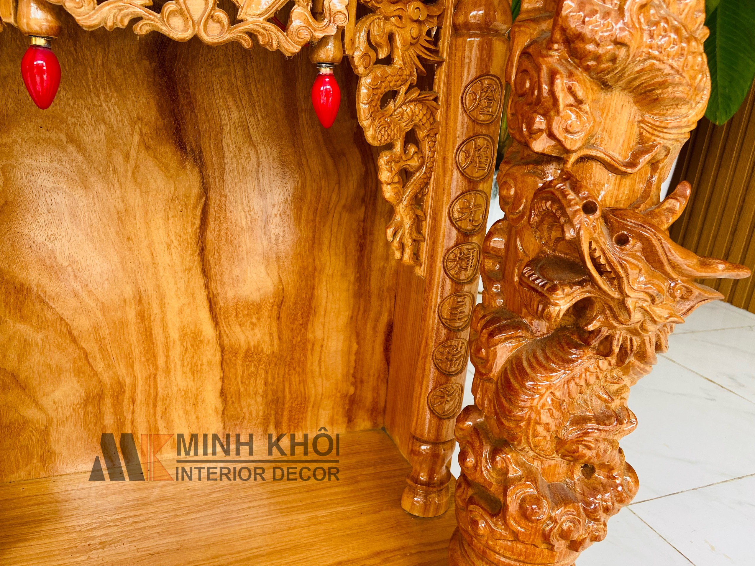 Bàn Thờ Ông Địa Gỗ gõ đỏ cột rồng -  BTTT910