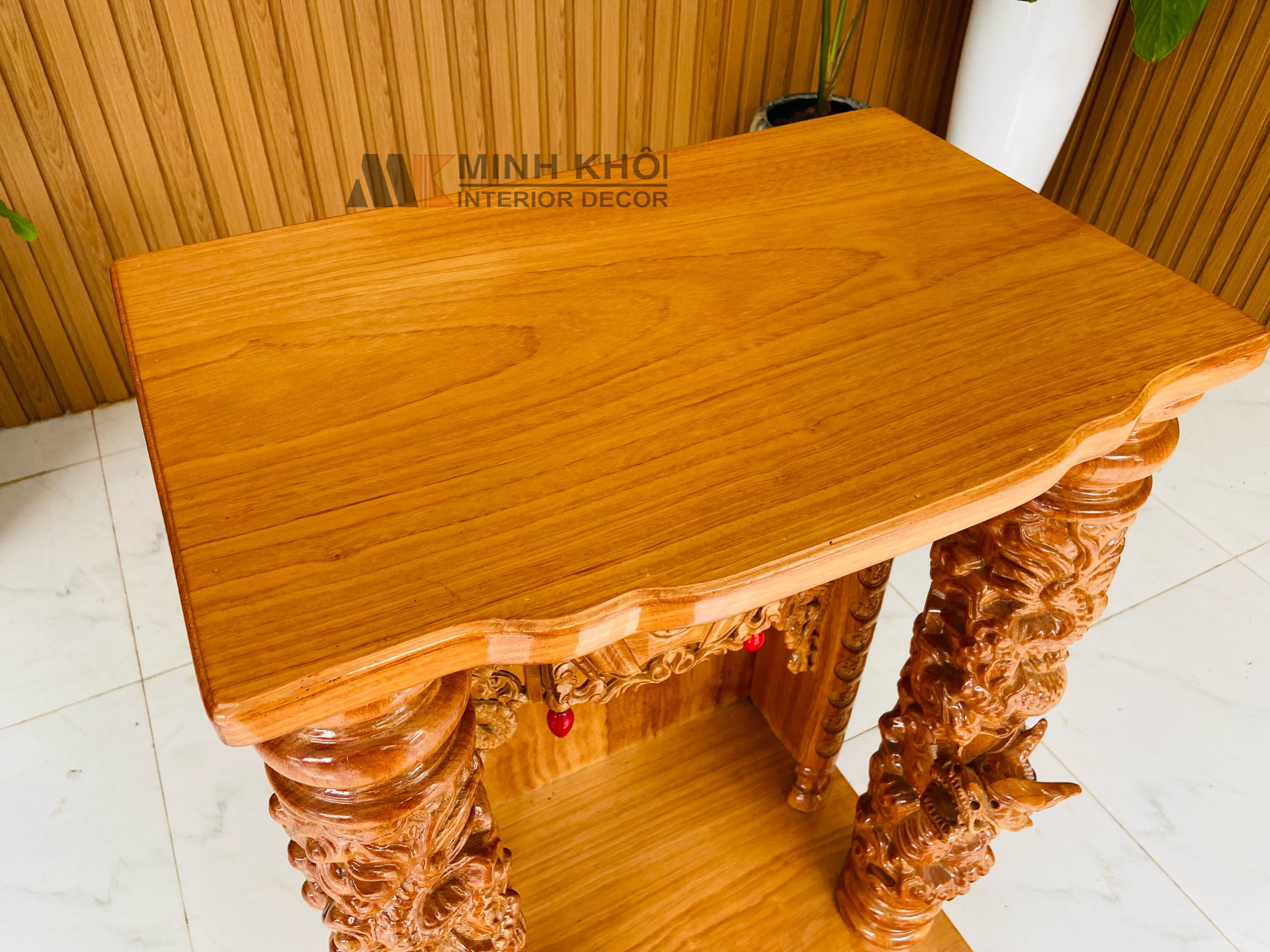 Bàn Thờ Ông Địa Gỗ gõ đỏ cột rồng -  BTTT910