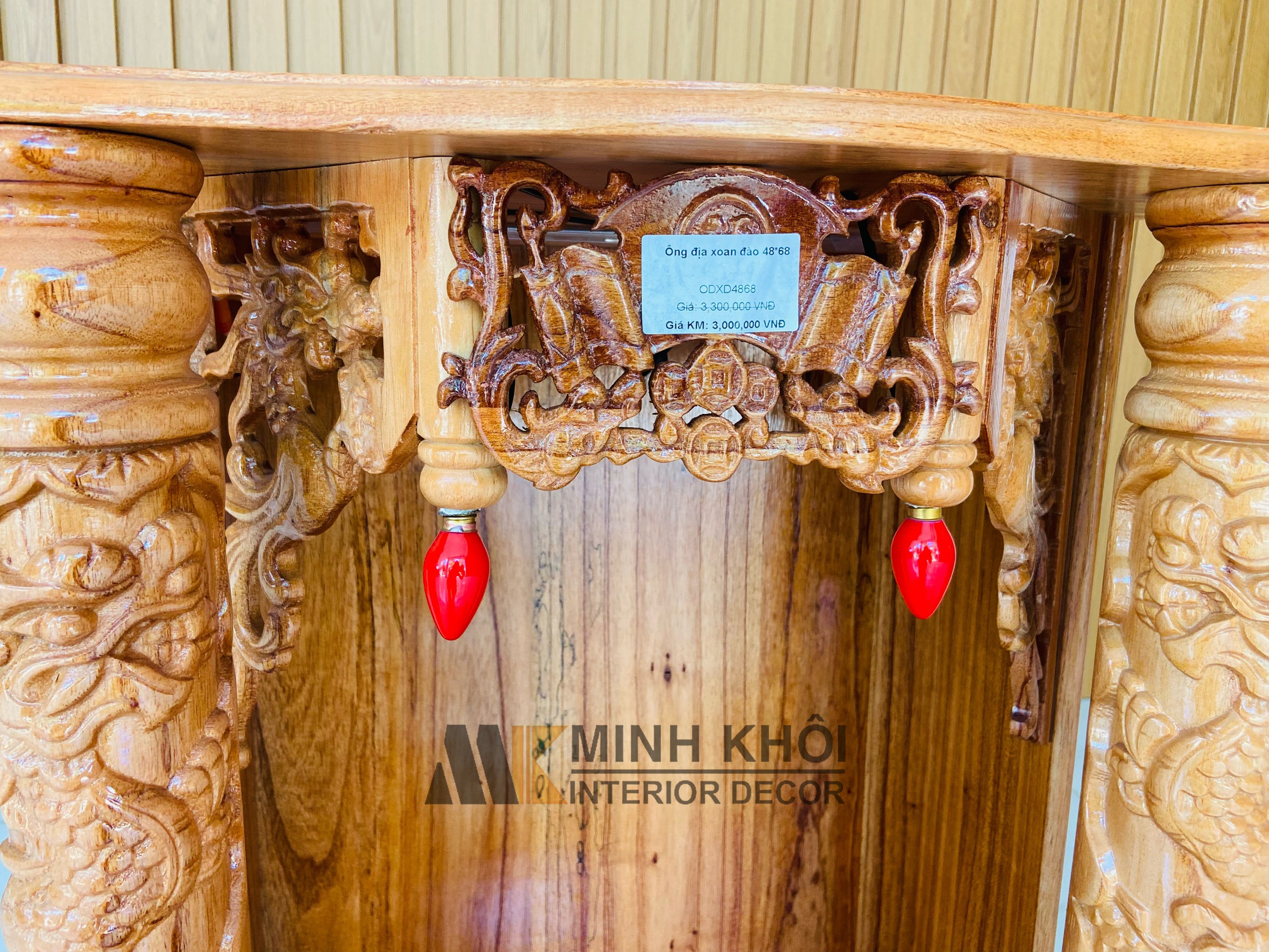 Bàn Thờ Thần Tài Gỗ Xoan Đào 48 x 68cm - BTTT402