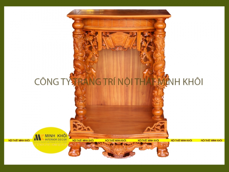 Bàn Thờ Thần Tài Đẹp Gõ Đỏ Cột Chạm Rồng - BTTT185