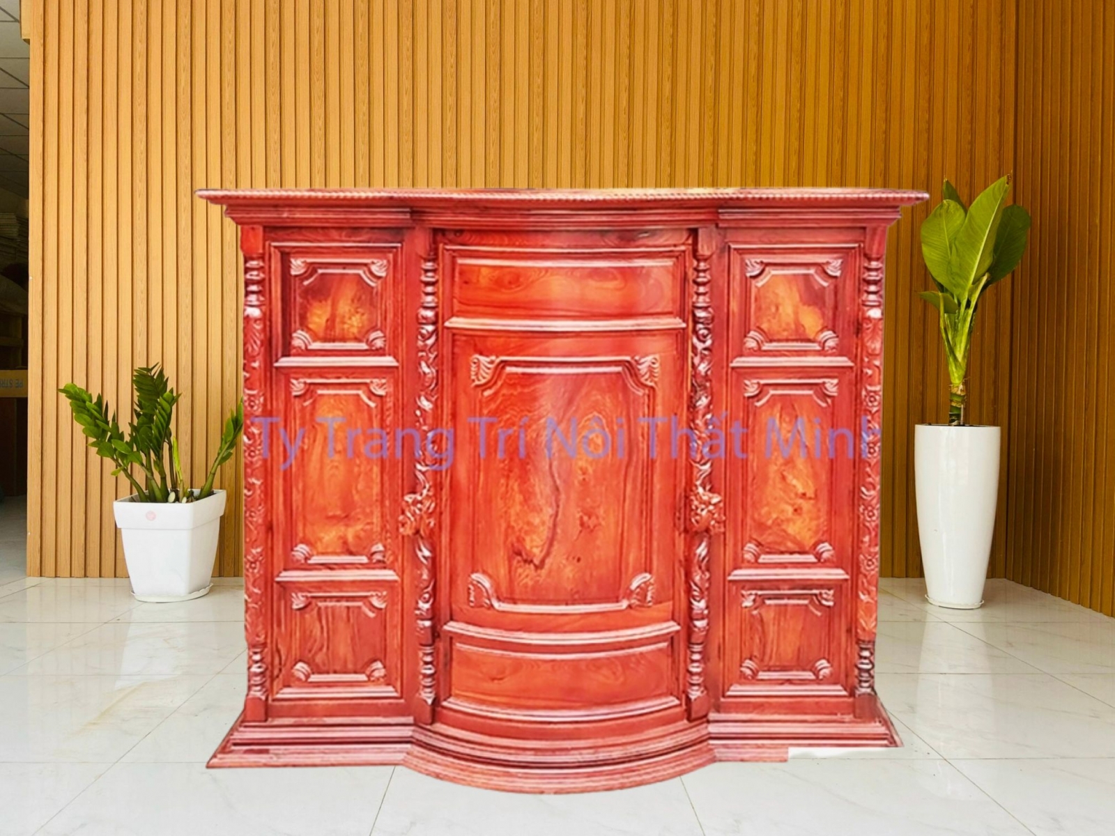 Tủ Thờ Đẹp Gỗ Cẩm Lại Kích Thước 1m6 Chạm Phúc Lộc Thọ