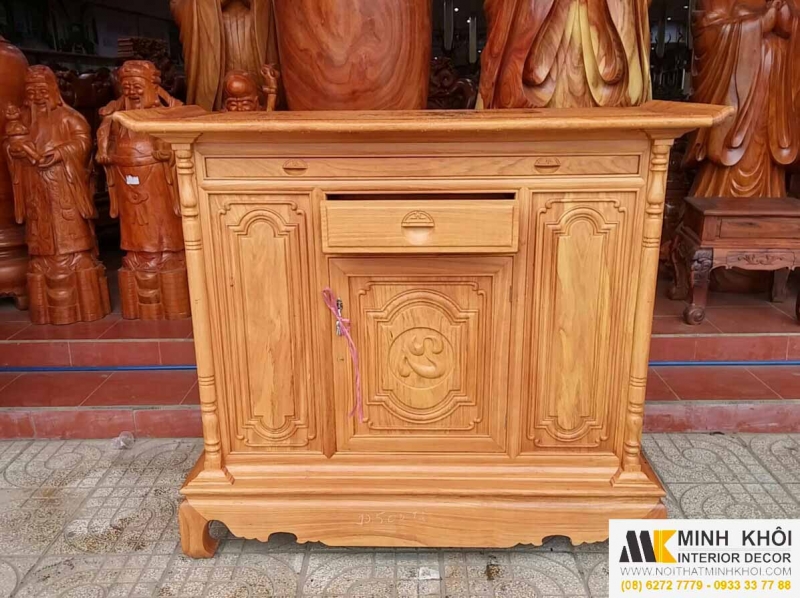 Tủ Thờ Đẹp Gỗ Gõ Đỏ 1m54 Chạm Chữ Đẹp