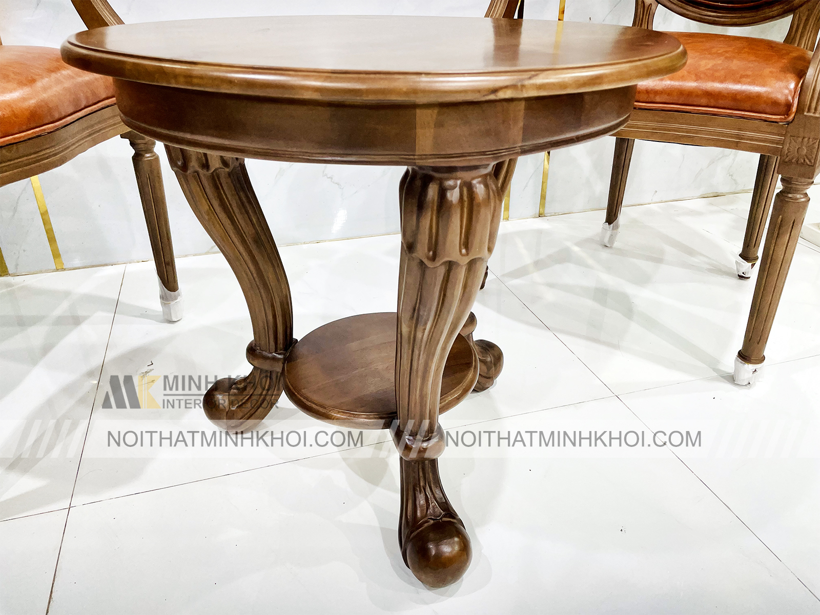 Bàn Trà Gỗ Sồi Màu Óc Chó 2 Ghế Bọc Da Cao Cấp - BTR206