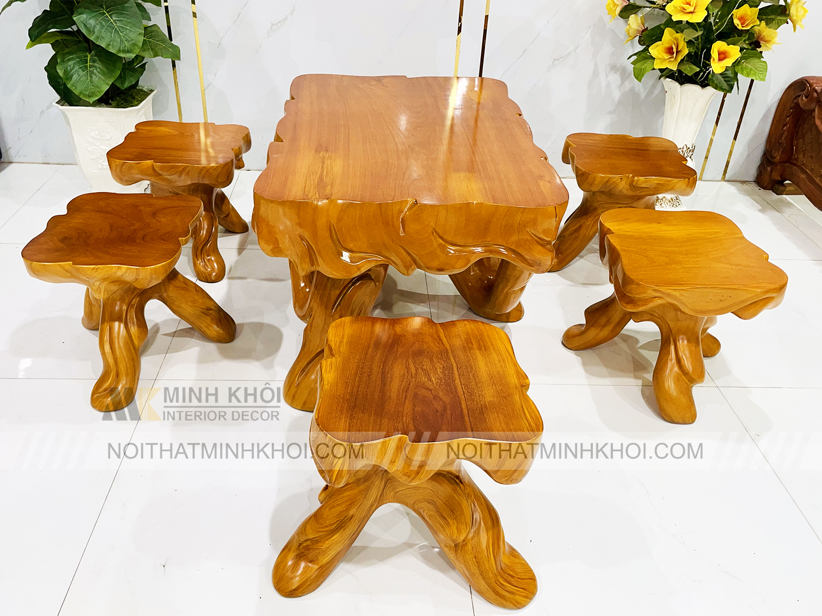 Bàn Trà Gốc Cây Gỗ Gõ Đỏ Cao Cấp - BTR208