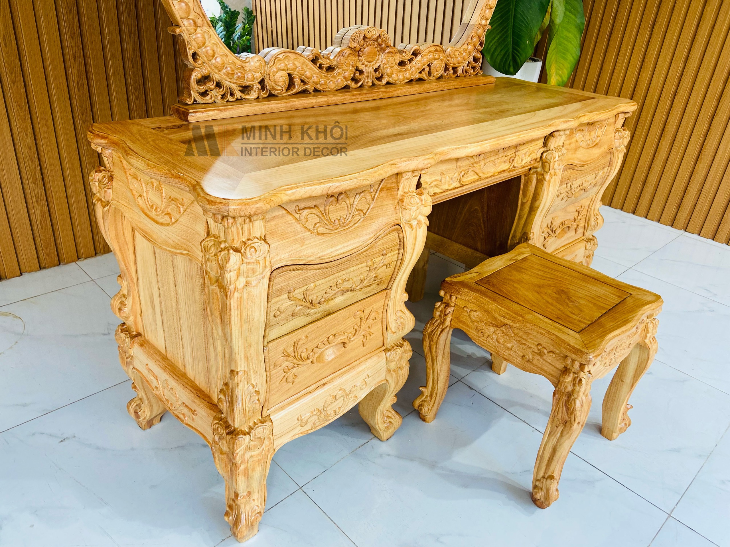 Bàn trang điểm gõ đỏ 1m4 cao cấp  - BTD1014