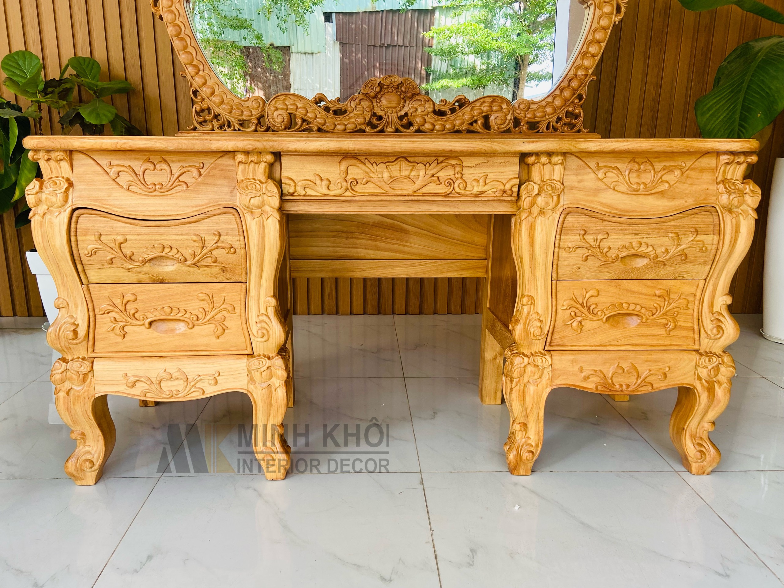 Bàn trang điểm gõ đỏ 1m4 cao cấp  - BTD1014