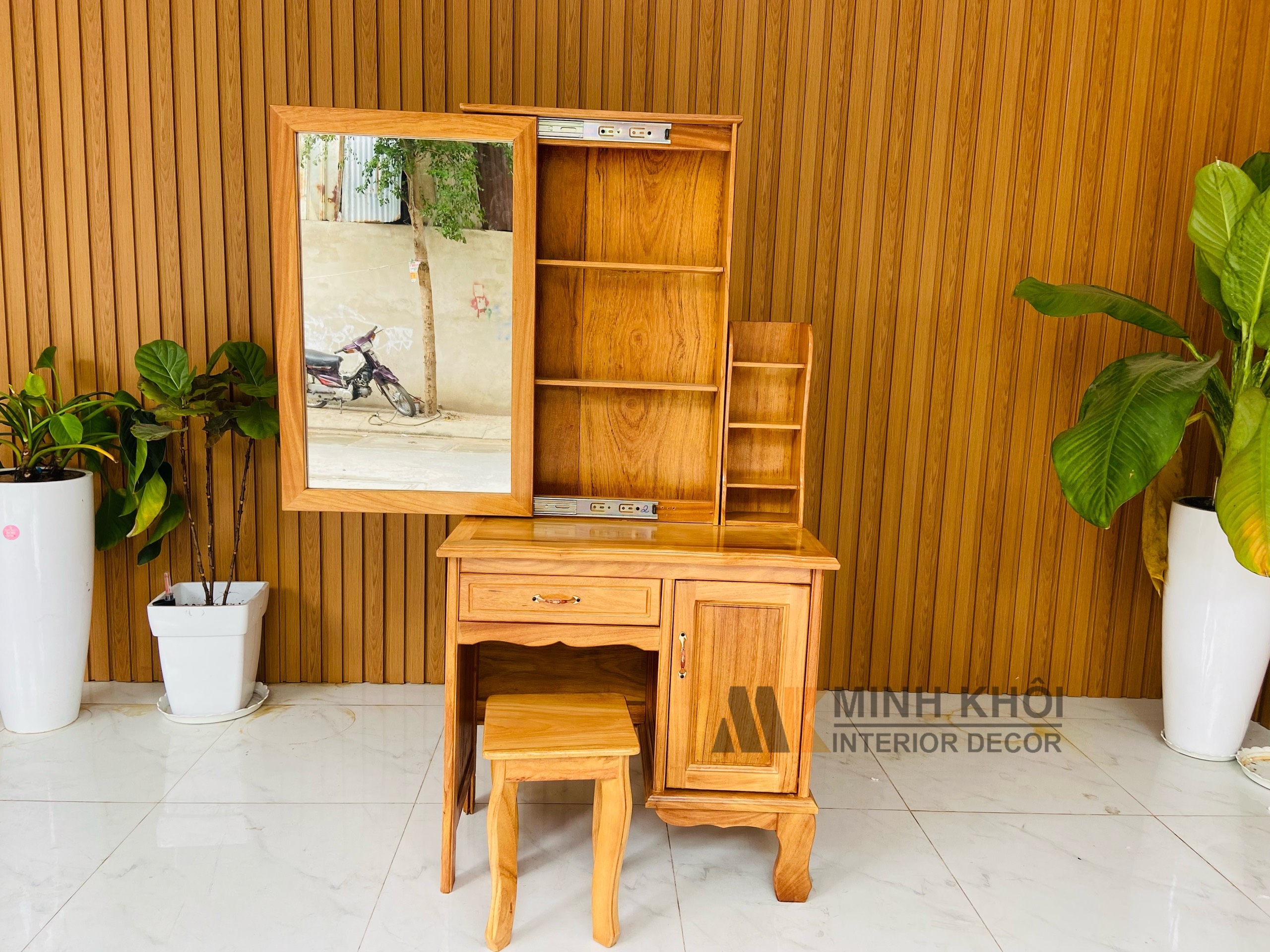 Bàn trang điểm gõ đỏ 80cm - BTD1008