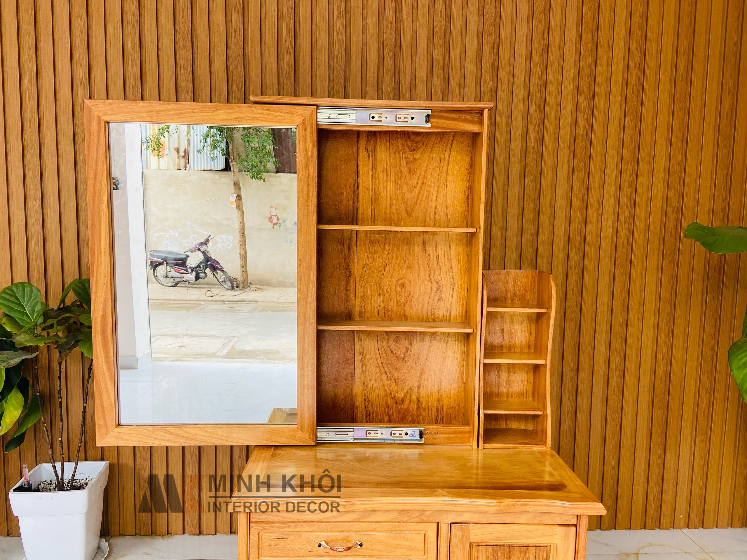 Bàn trang điểm gõ đỏ 80cm - BTD1008