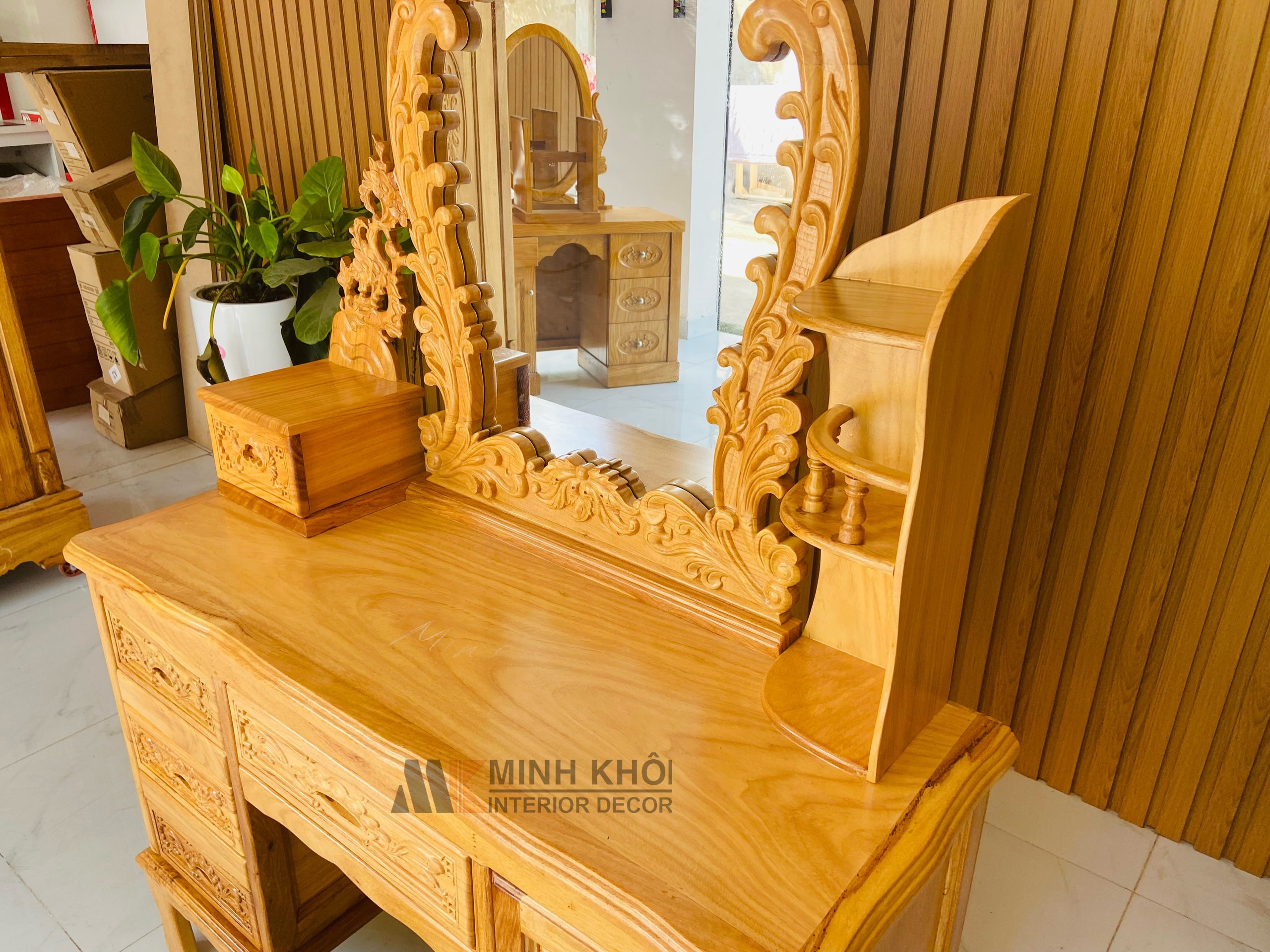 Bàn trang điểm gỗ gõ đỏ 1m - BTD1013