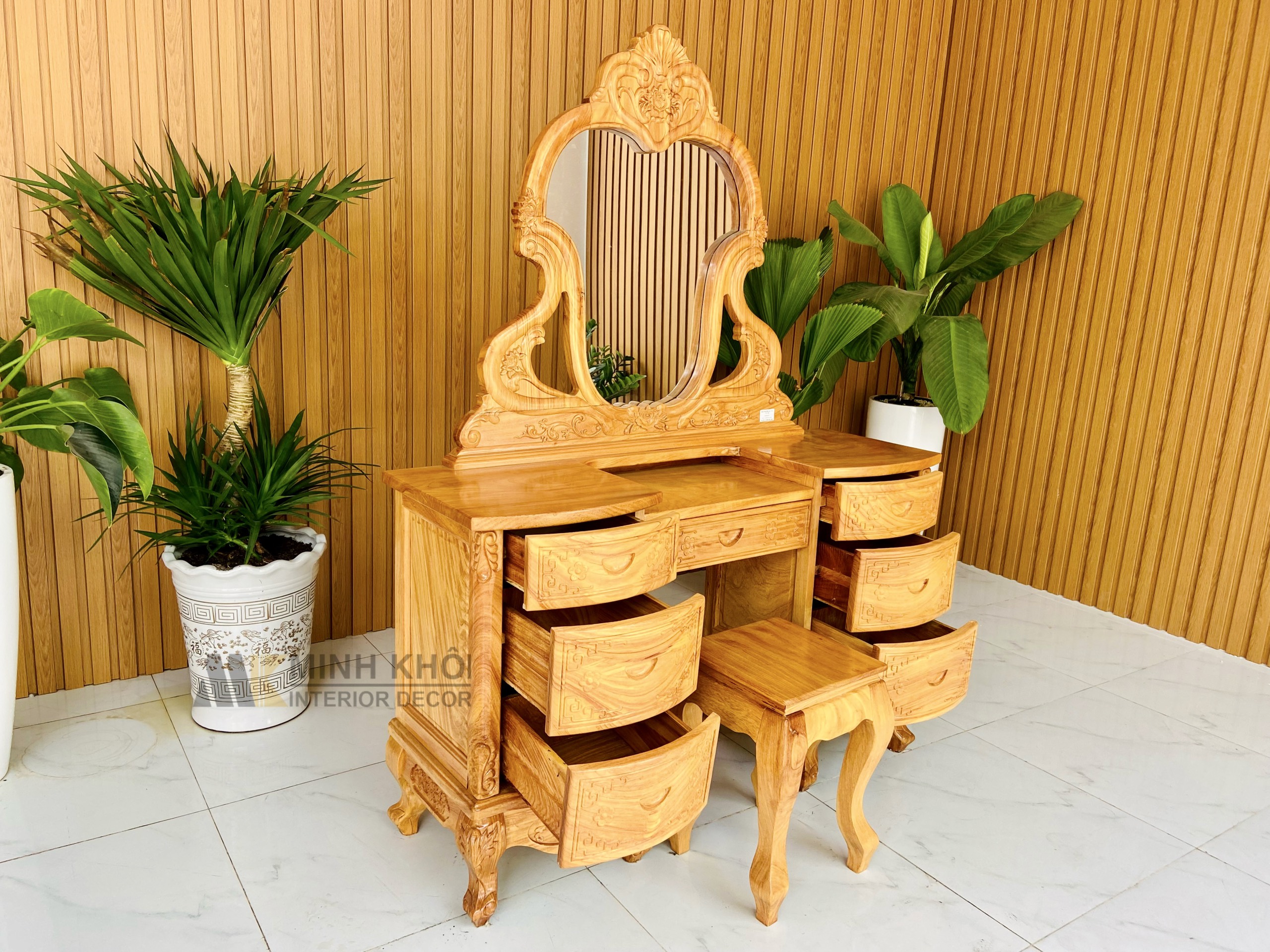 Bàn trang điểm gỗ gõ đỏ cổ điển - BTD1011