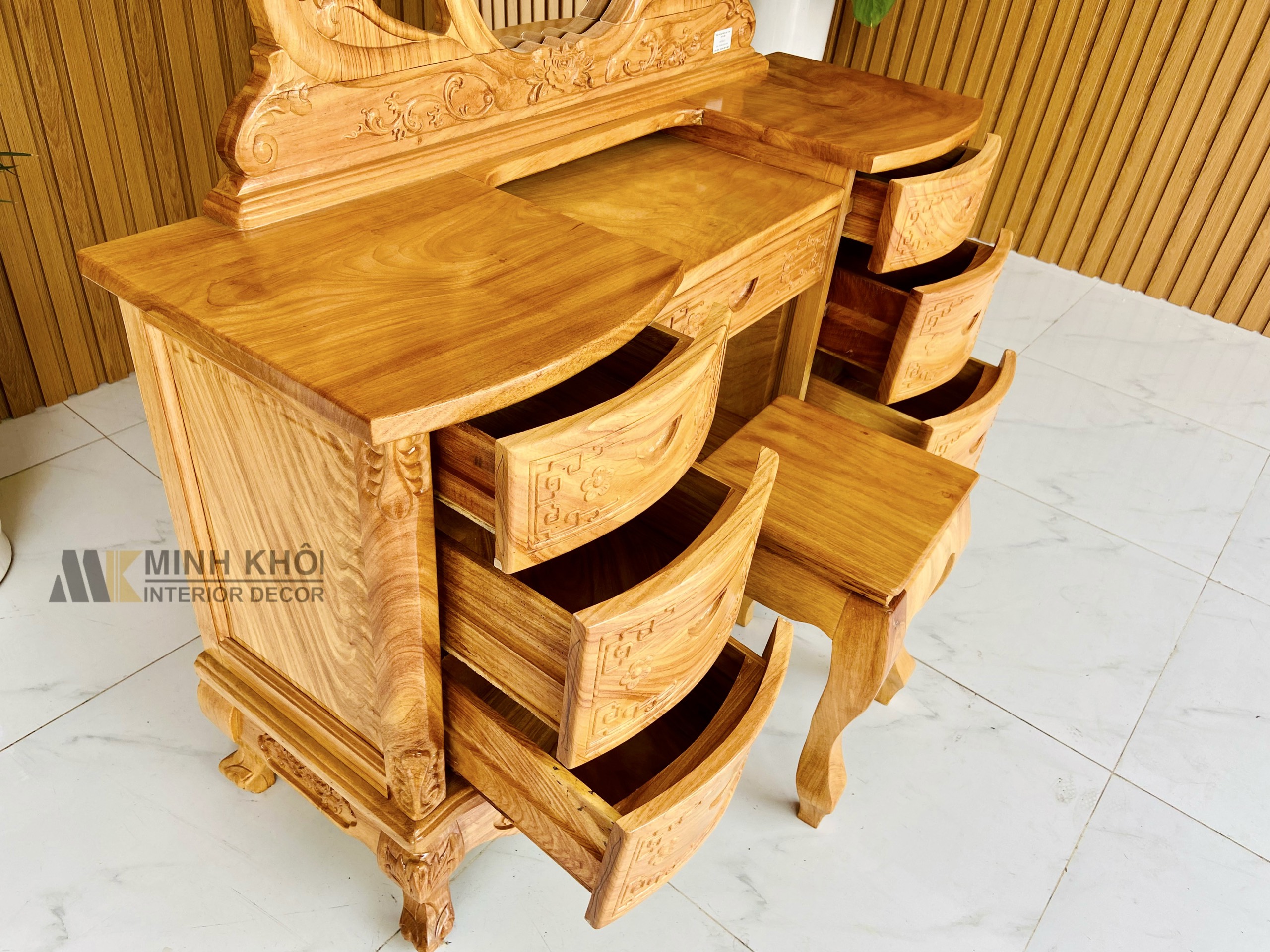 Bàn trang điểm gỗ gõ đỏ cổ điển - BTD1011