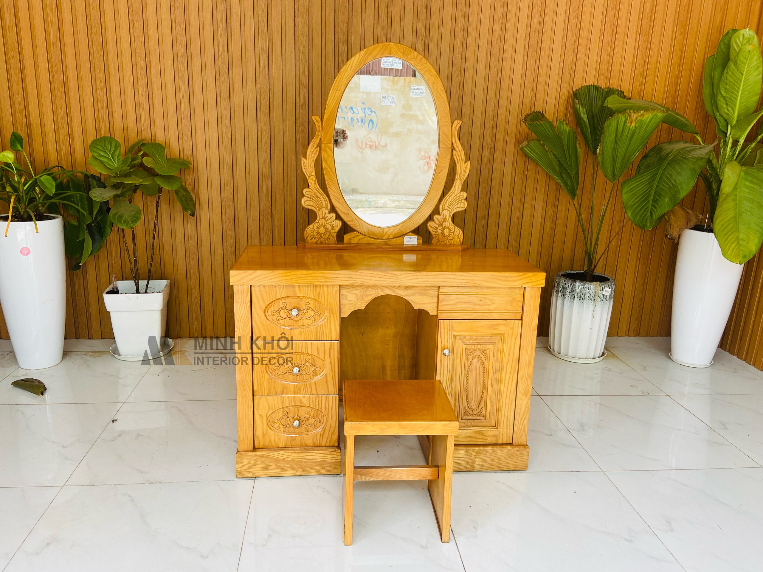 Bàn trang điểm gỗ sồi Nga 1m - BTD1012