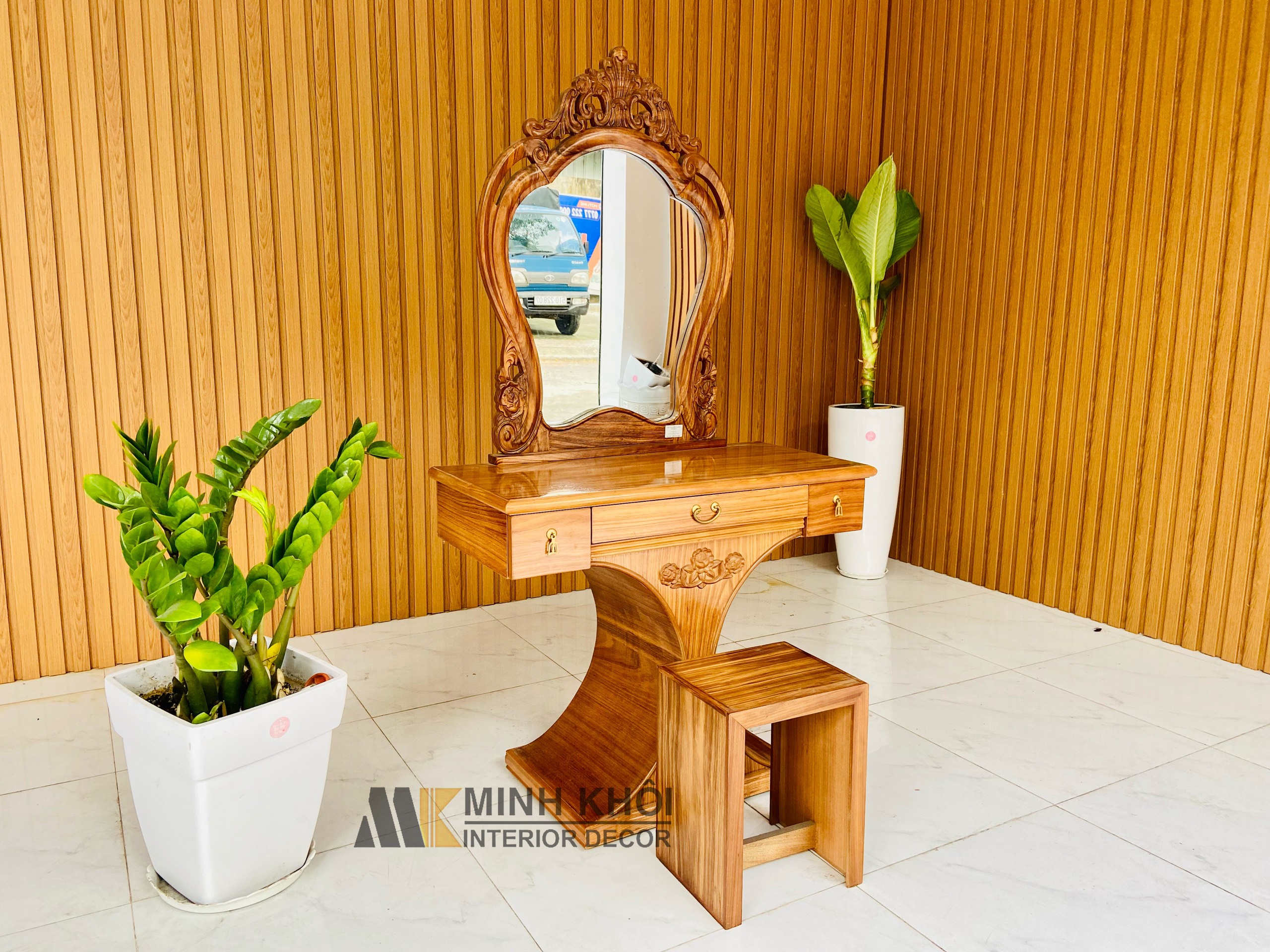 Bàn trang điểm hương xám tiên cá 90cm - BTD277