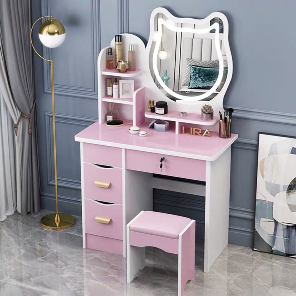 50+ Mẫu Bàn Trang Điểm Màu Hồng Dễ Thương Có Gương Đèn Led