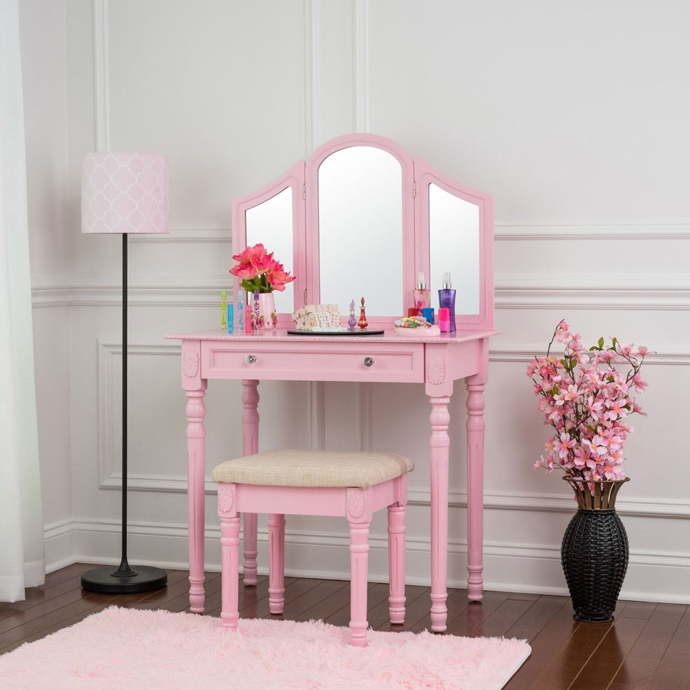 50+ Mẫu Bàn Trang Điểm Màu Hồng Dễ Thương Có Gương Đèn Led