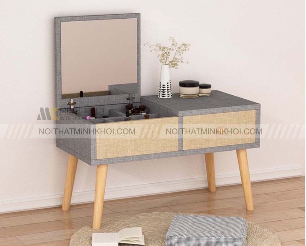 Mẫu bàn trang điểm ngồi bệt có thiết kế gương vuông
