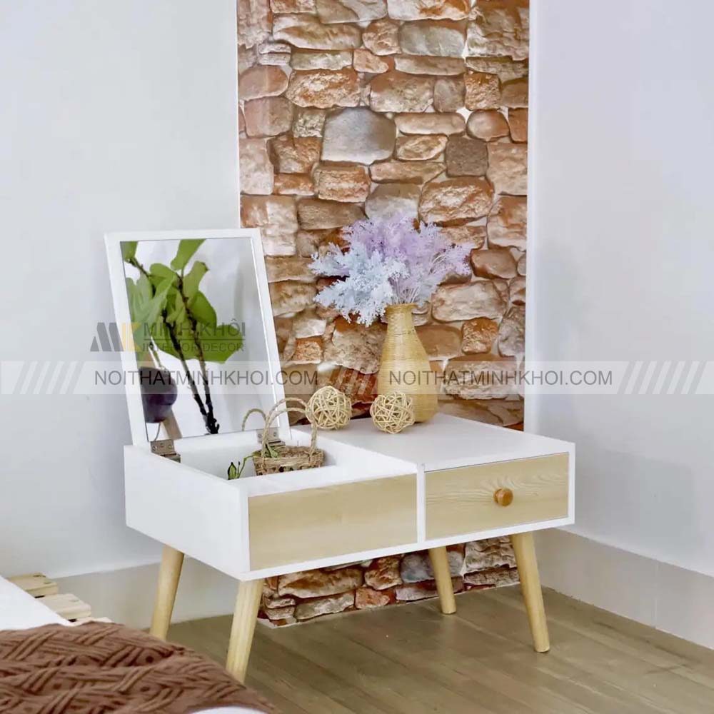 Mẫu bàn trang điểm ngồi bệt có thiết kế gương vuông