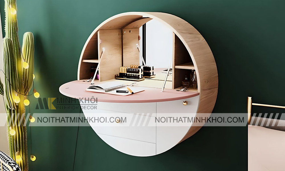 Bàn trang điểm treo tường dạng tủ tròn