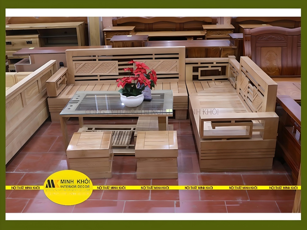 Sofa Gỗ Sồi Góc 6 Món Nan G - SF185G